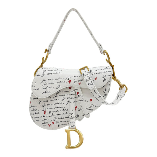 Saddle Dioramour "Je Vous Adore" Print White Leather Two Way Bag