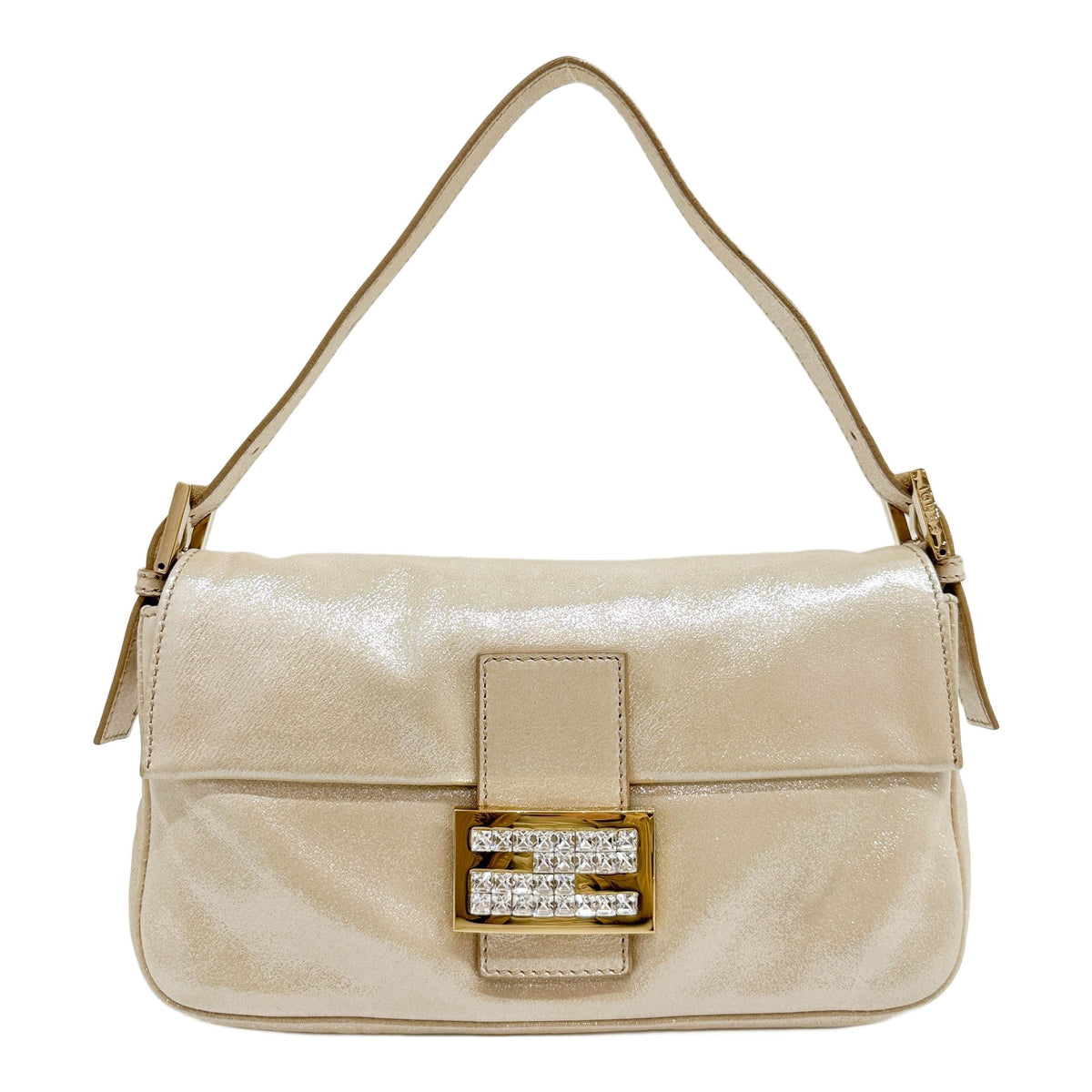 Baguette Glitter Champagne Gold Leather Shoulder Bag