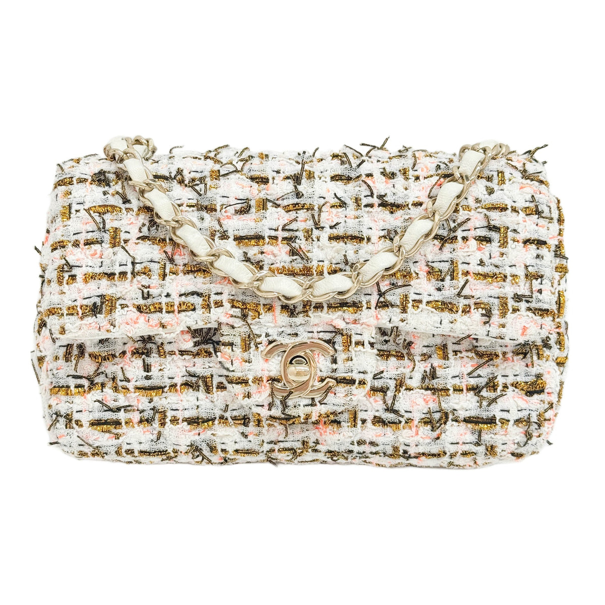 Rectangular Mini Classic Flap 2019 Multicolor Woven White Tweed Shoulder Bag