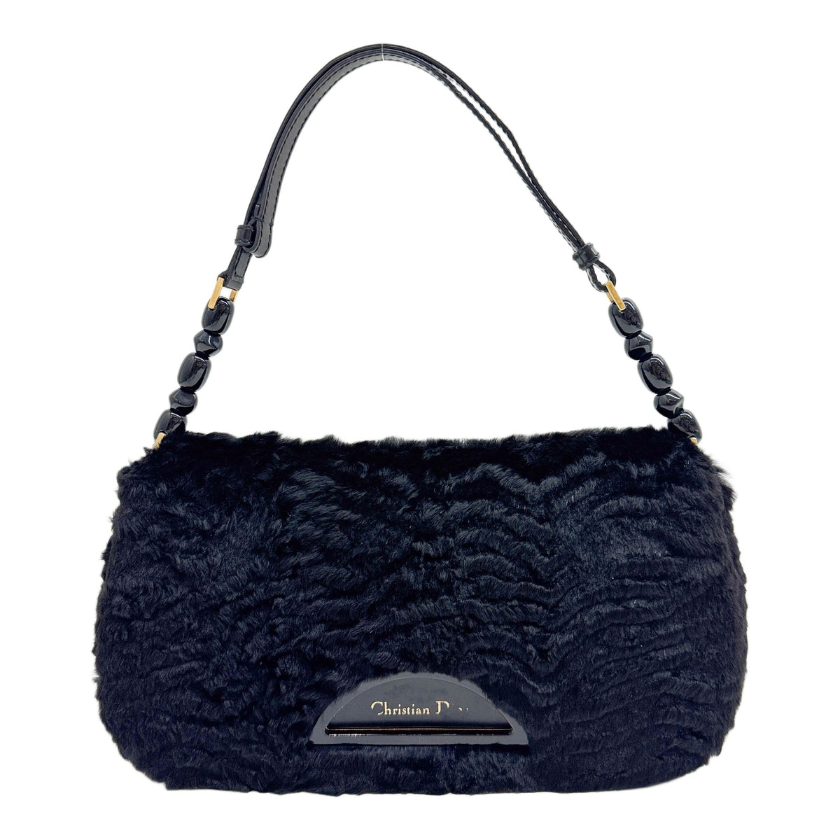 Malice Pearl Black Fur Shoulder Bag