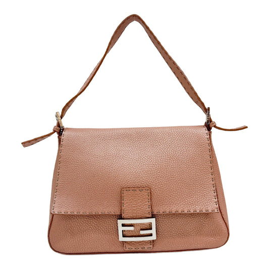 Mamma Baguette Rose-Gold Metallic Selleria Leather Shoulder Bag