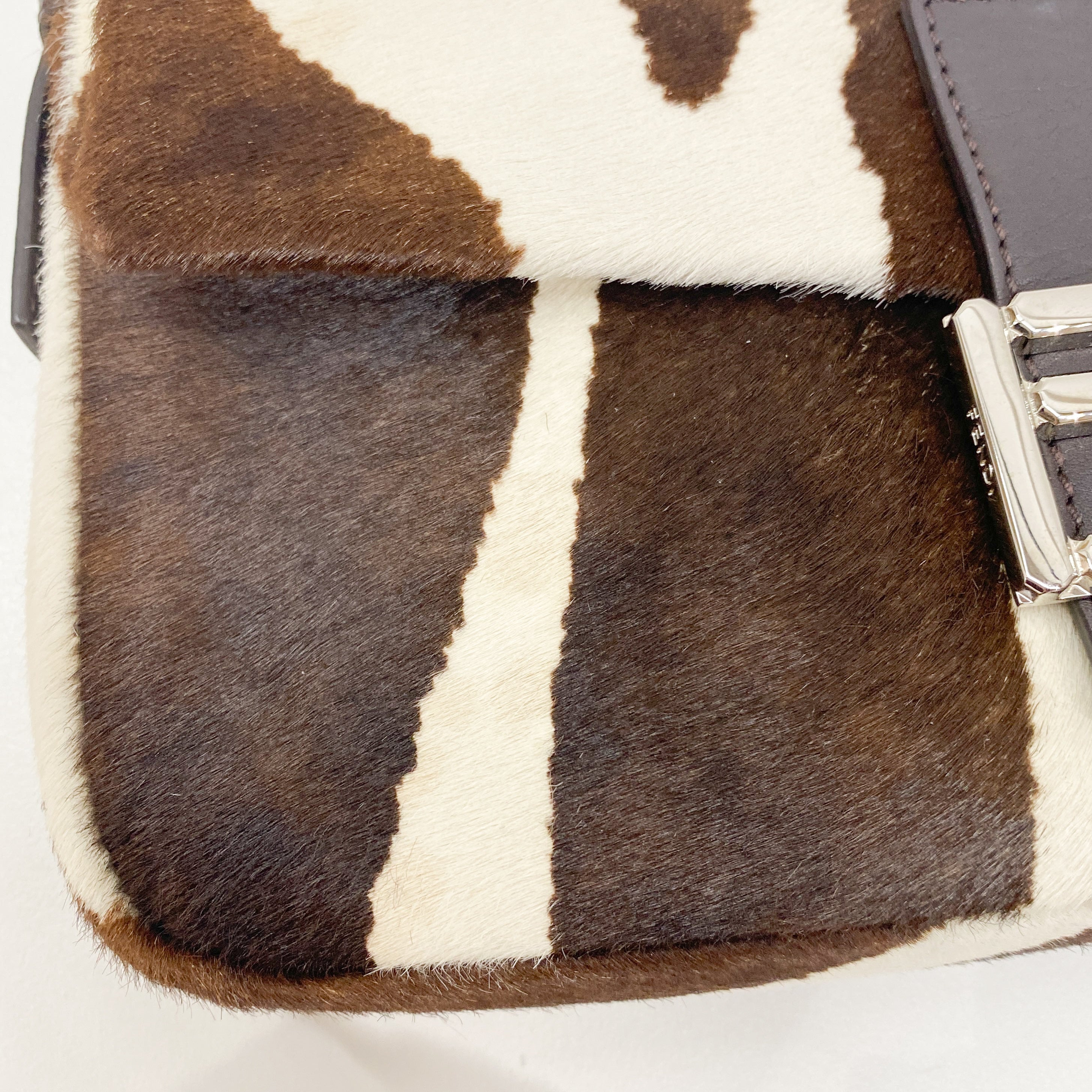 Baguette Brown Zebra Print Pony Hair Shoulder Bag