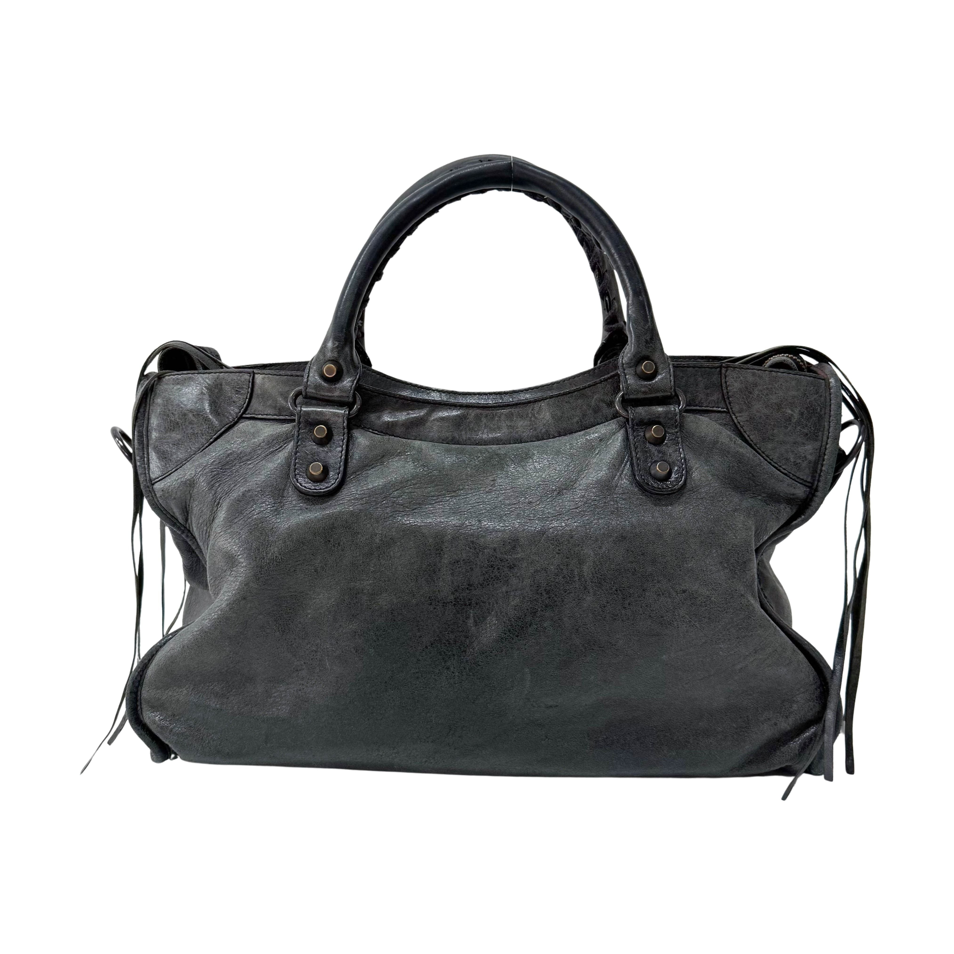 The First Grey Calfskin Leather Two Way Bag