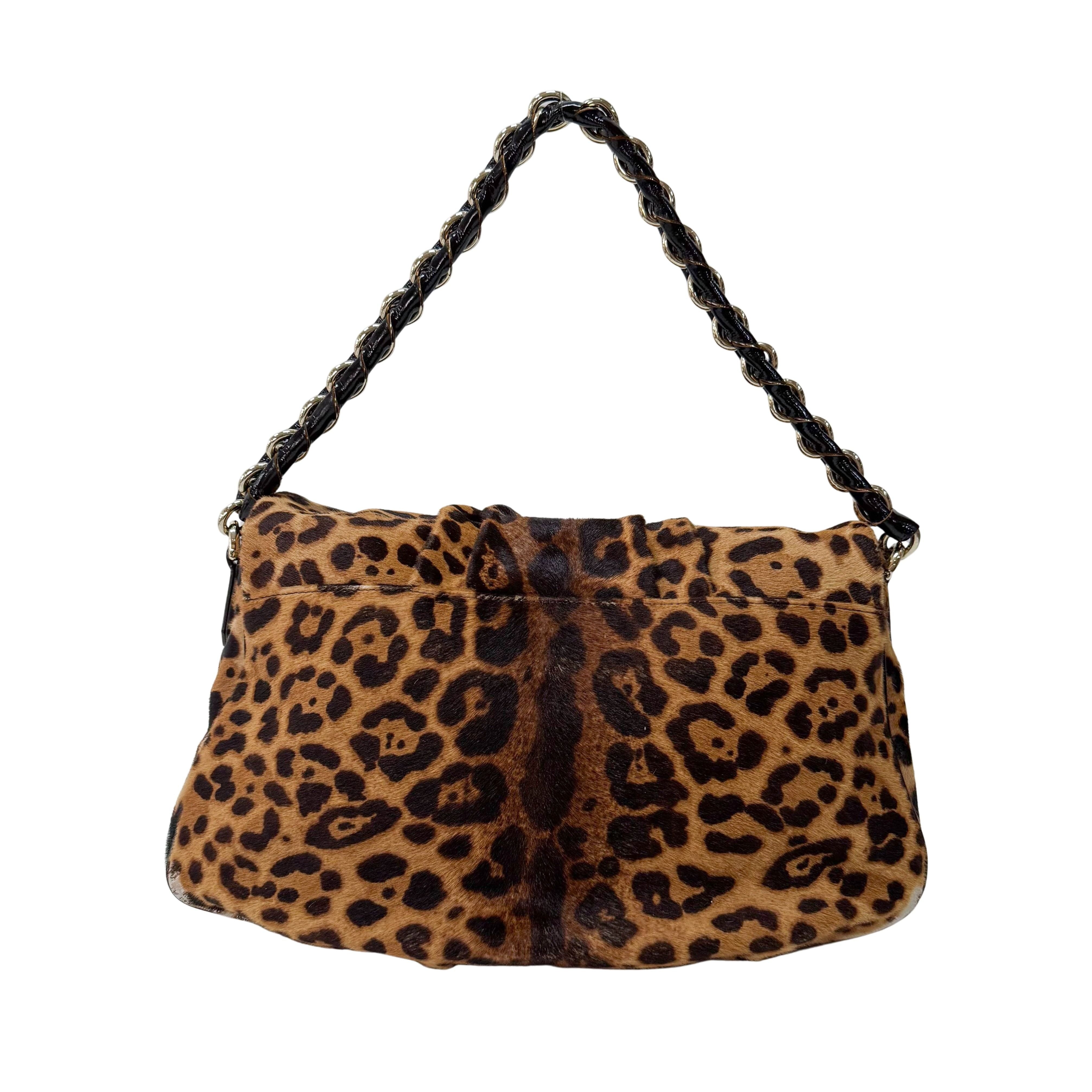 Mamma Baguette Leopard Print Pony Hair Shoulder Bag