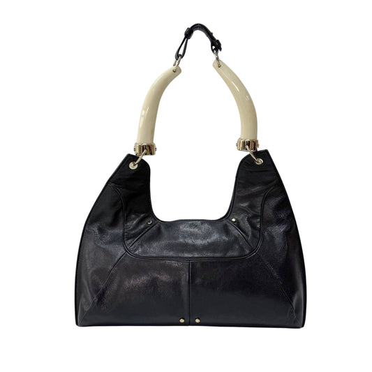Mombasa Black Leather Double Buffalo Horn Shoulder Bag