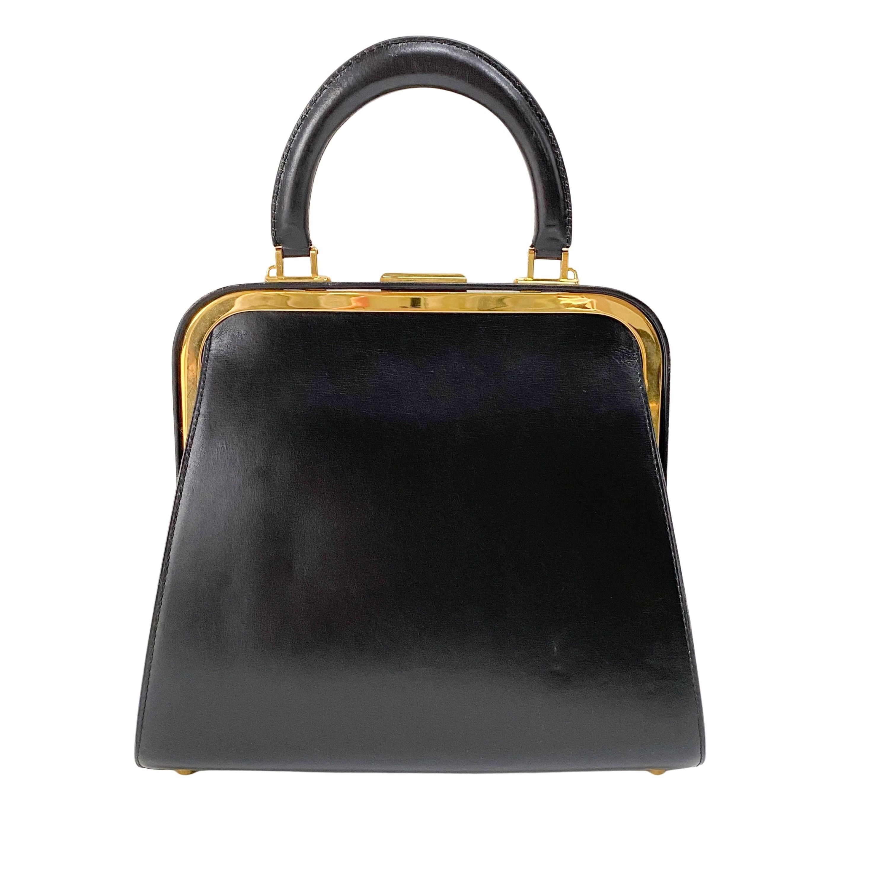 Black Leather Top Handle Bag