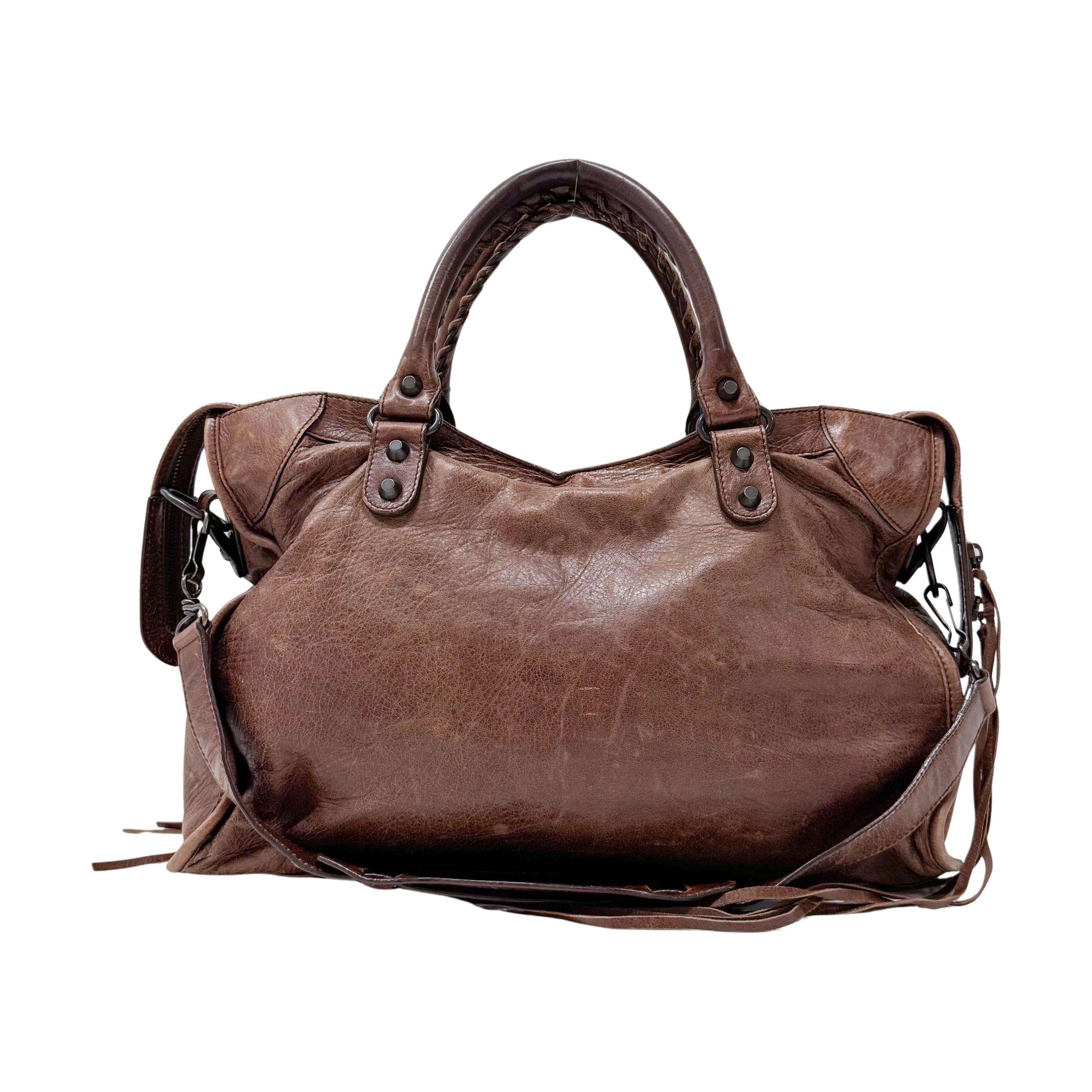 The City Brown Leather Shoulder Bag