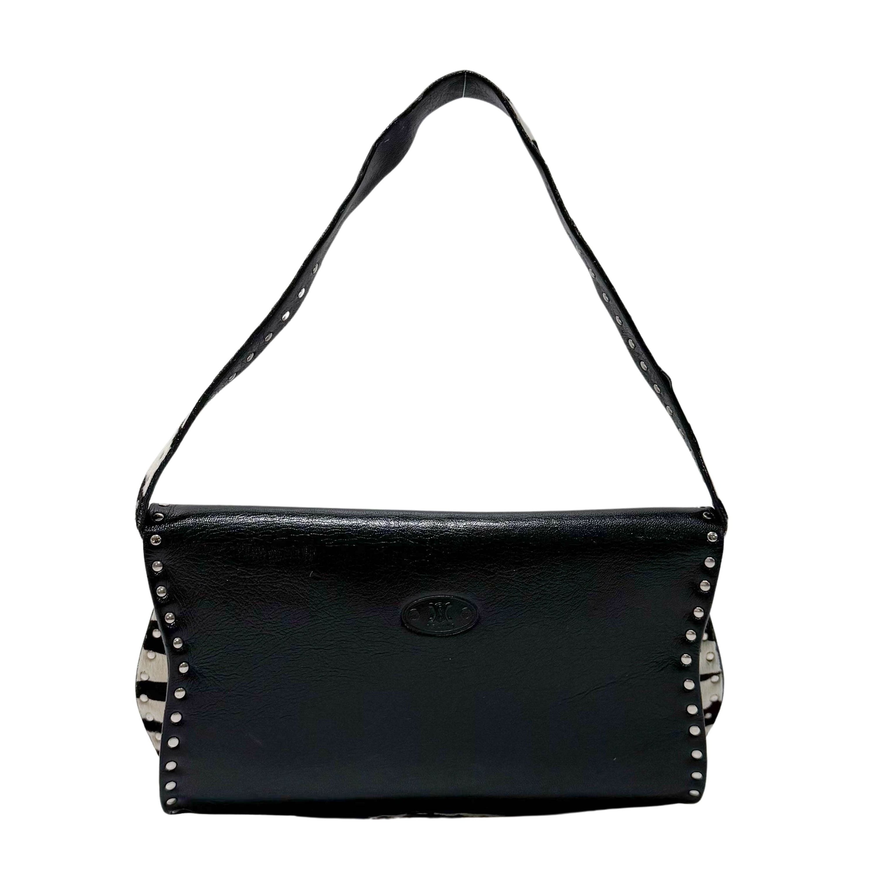 Zebra Print Pony Hair Black Calfskin Shoulder Bag