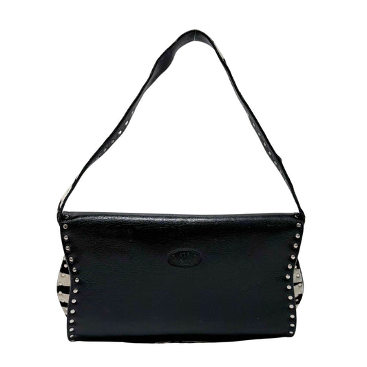 Zebra Print Pony Hair Black Calfskin Shoulder Bag