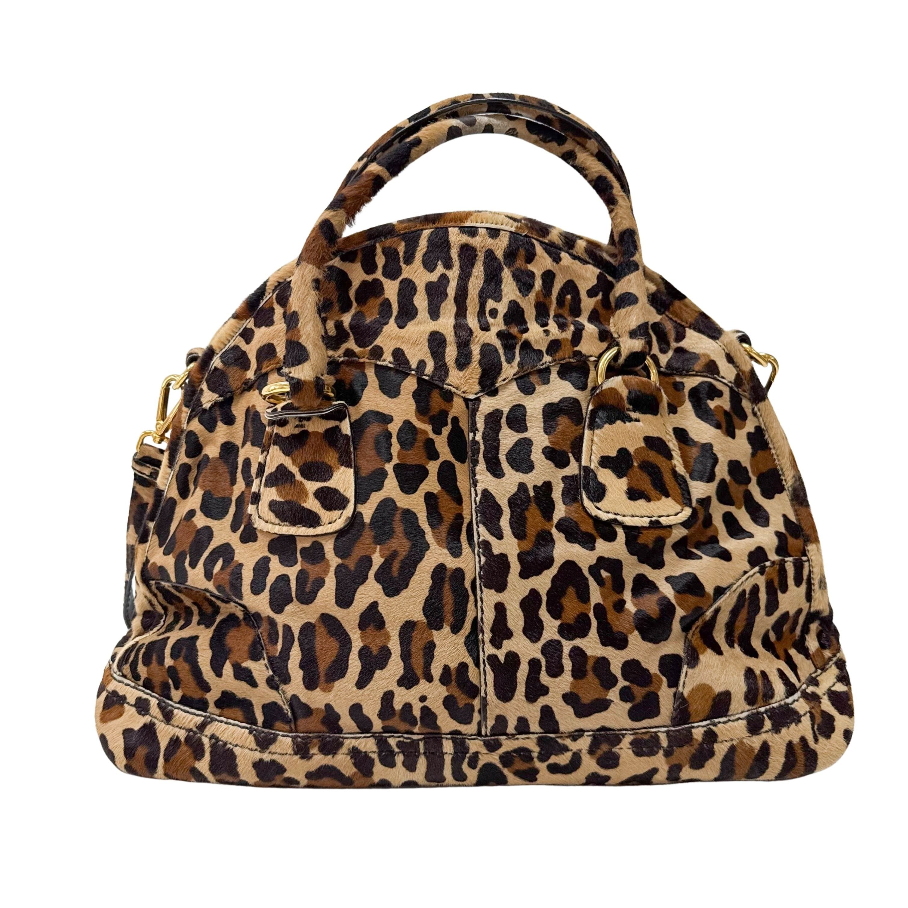 Leopard Print Brown Pony Hair Two Way Bag