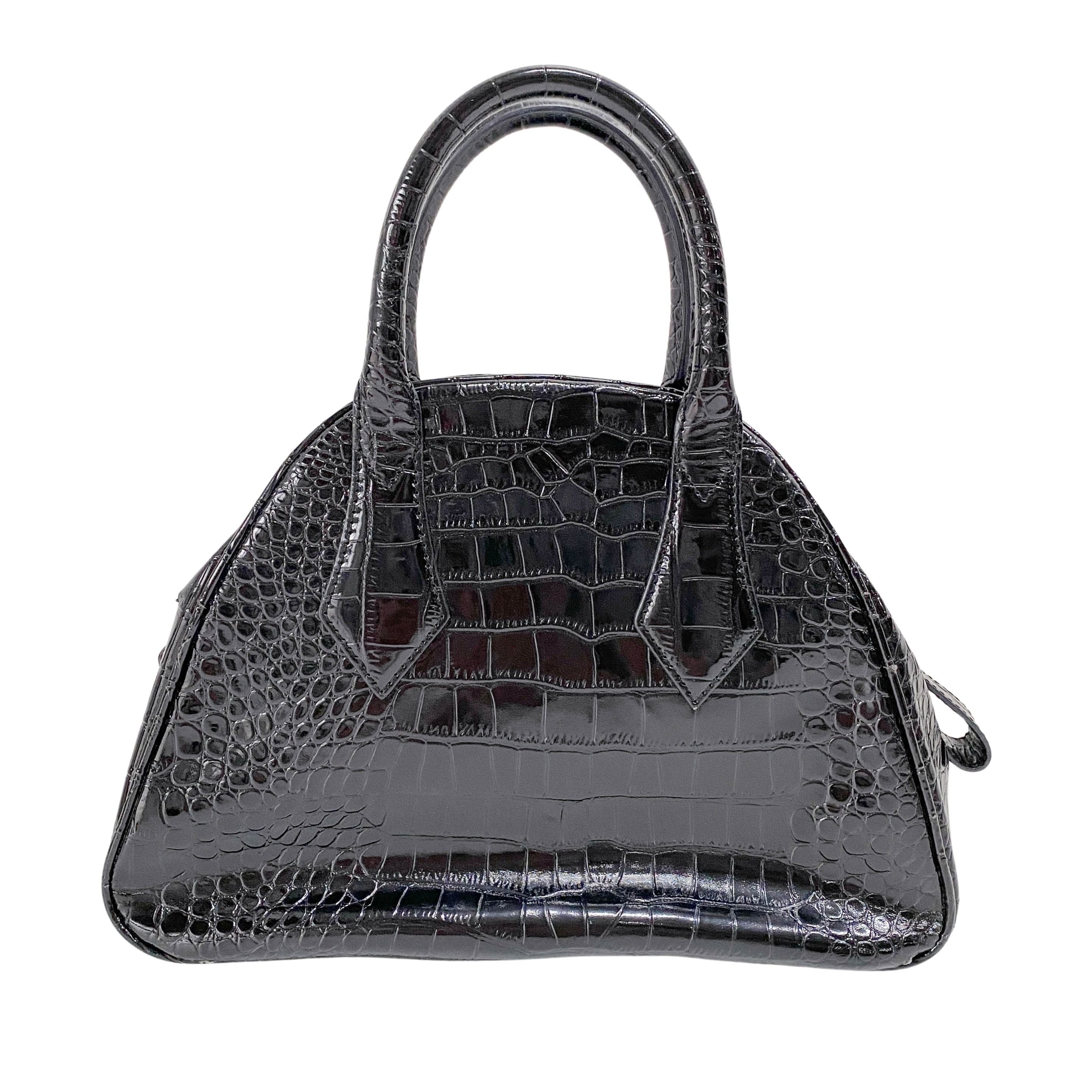 Vintage Black Croco-Stamped Hand Bag