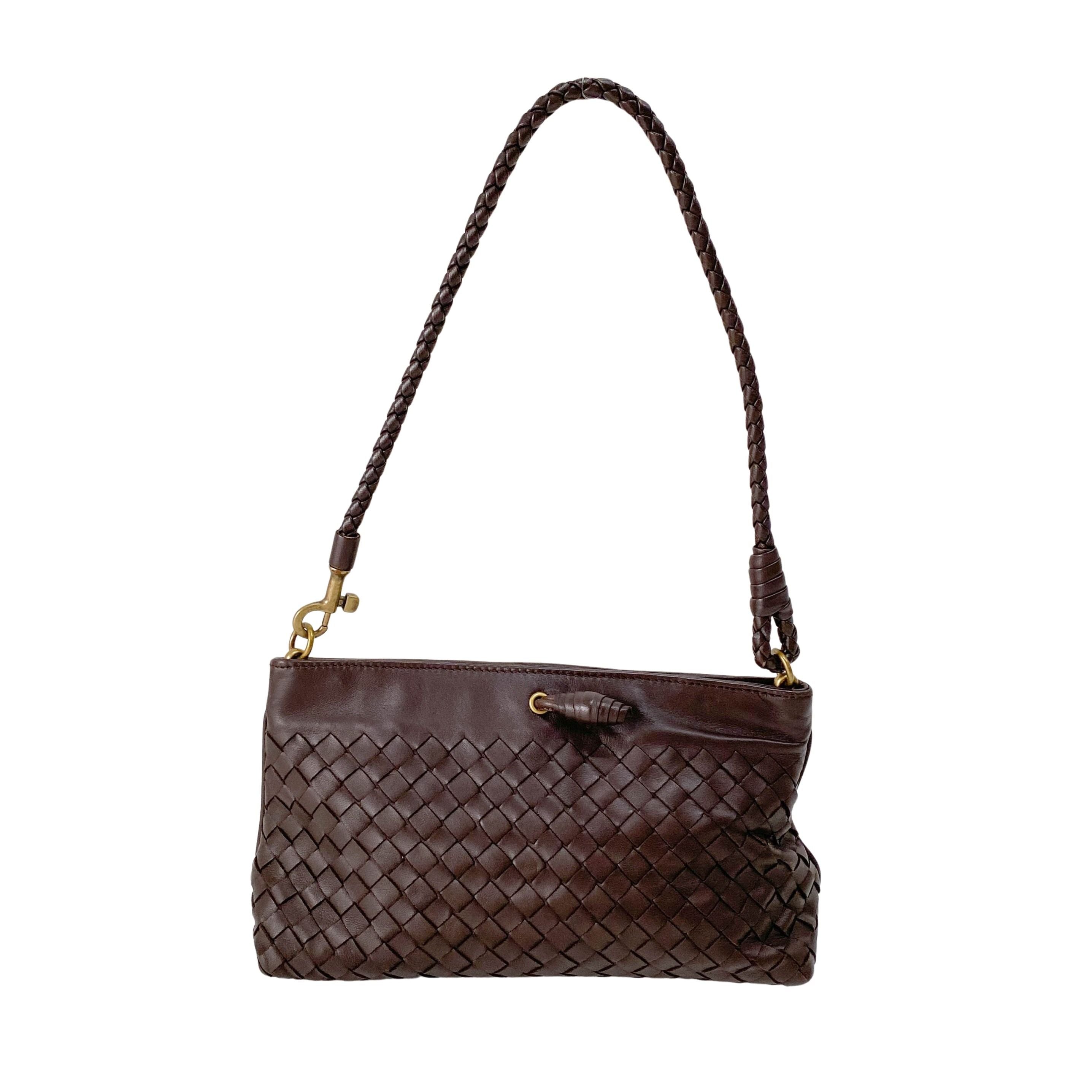 Intrecciato Brown Leather Shoulder Bag