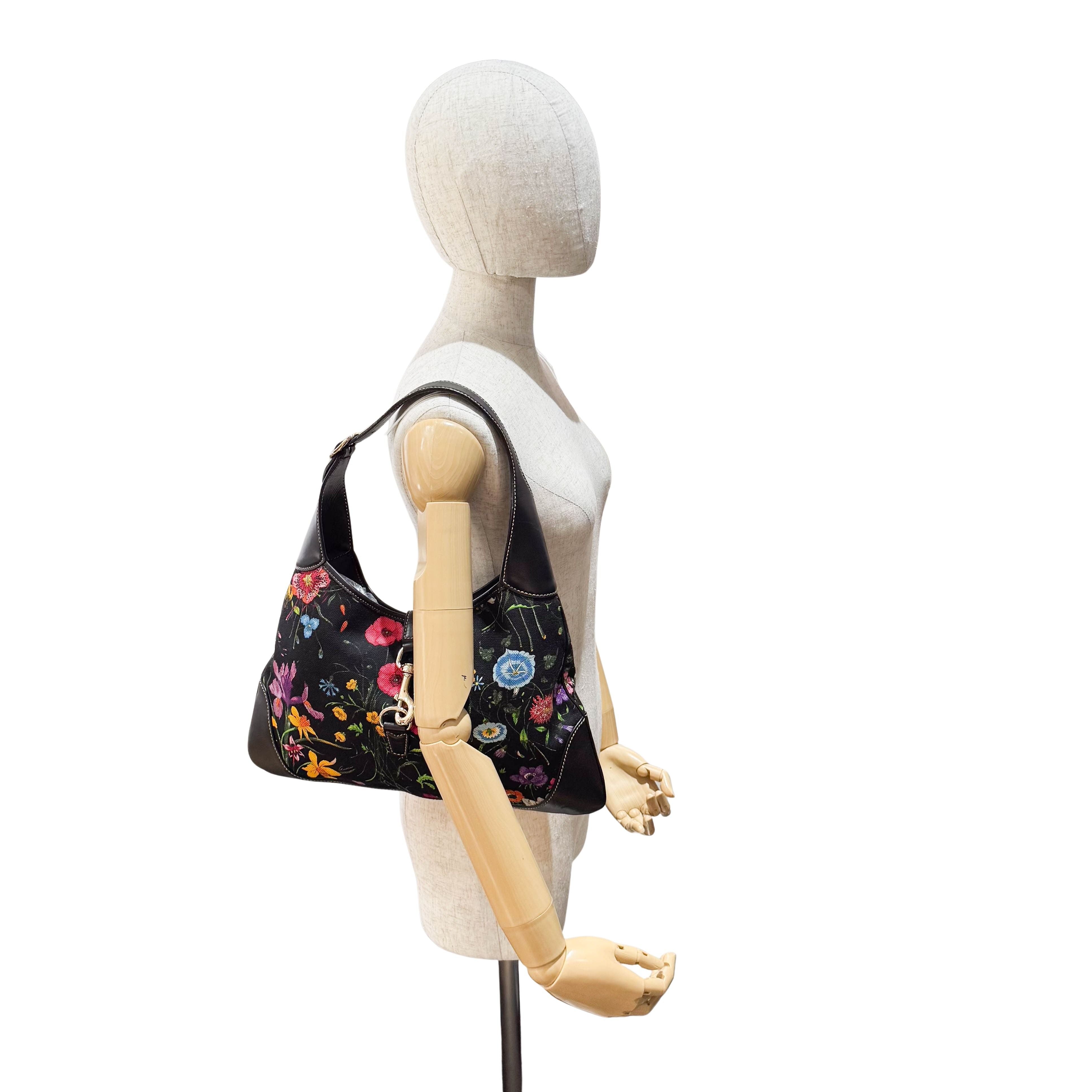 Jackie Bouvier Floral Printed Canvas Hobo Shoulder Bag