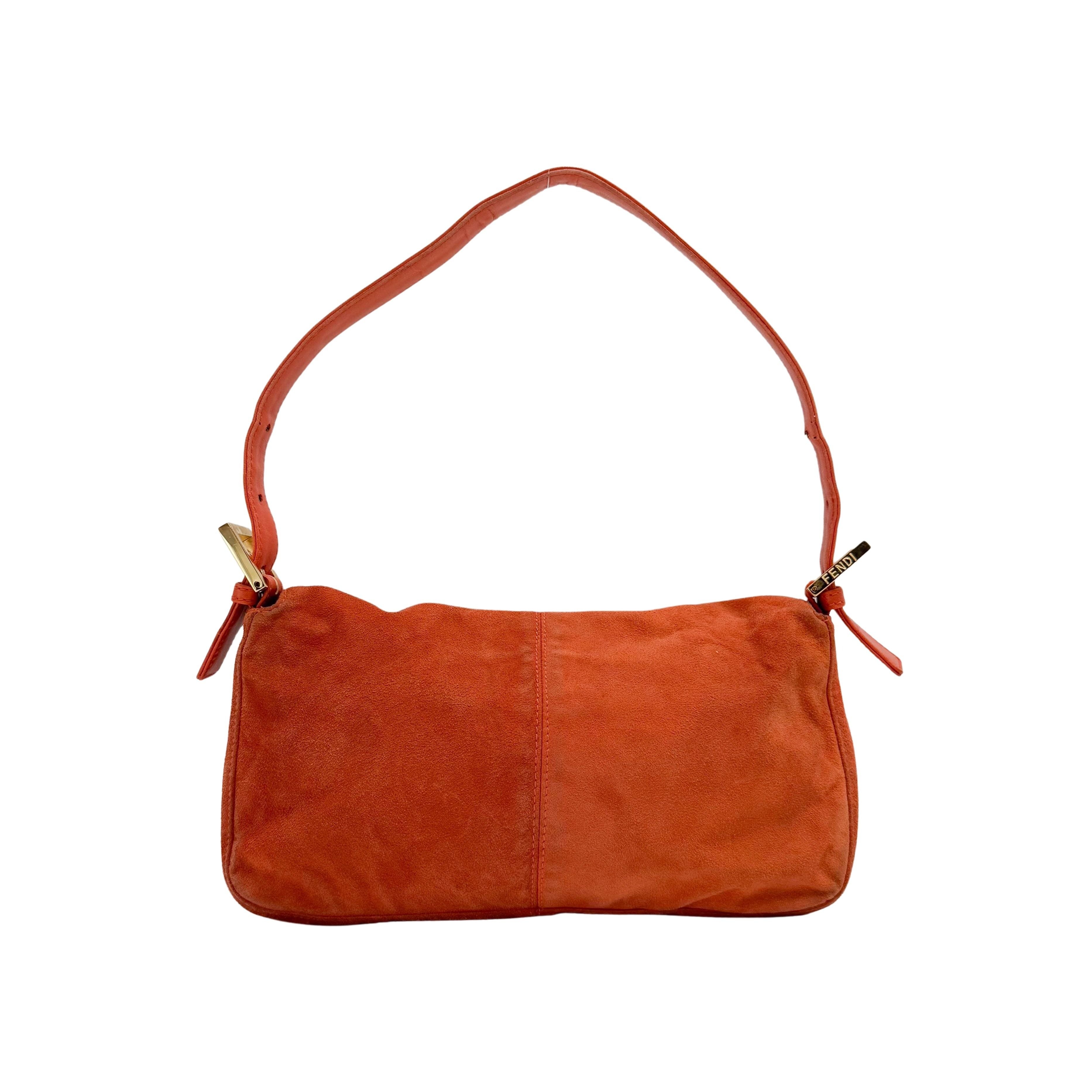 Baguette Orange Suede Shoulder Bag