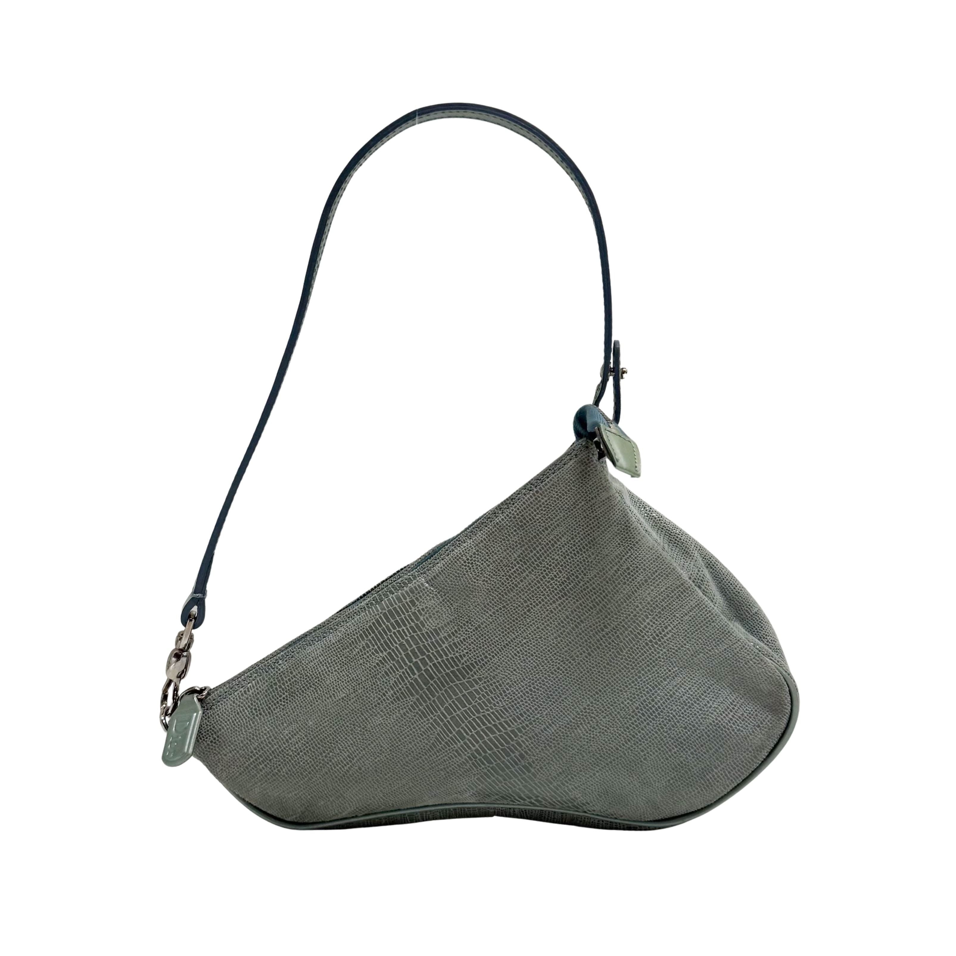 Saddle Blue Lizard Embossed Shoulder Bag
