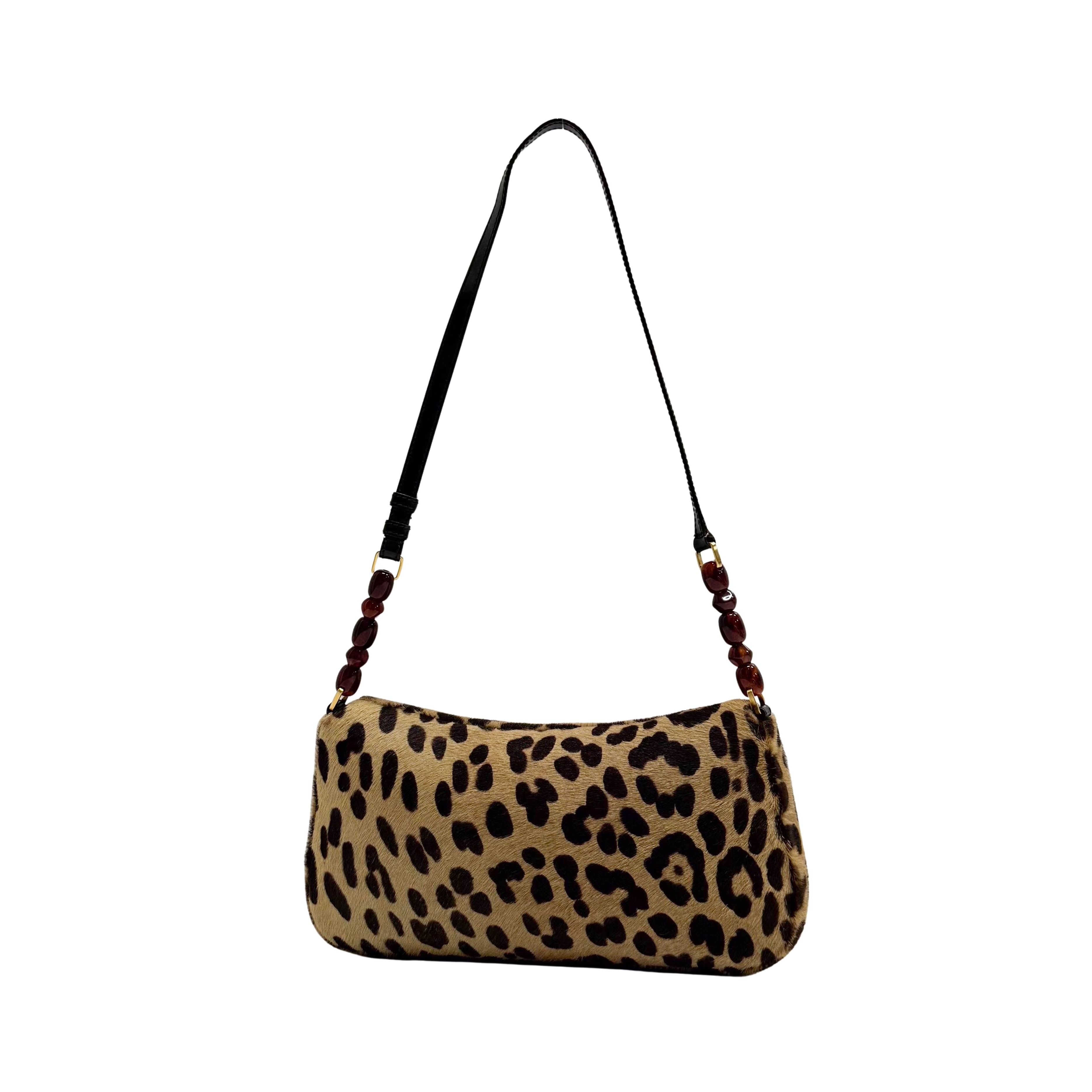 Malice Pearl Leopard Brown Leather Shoulder Bag