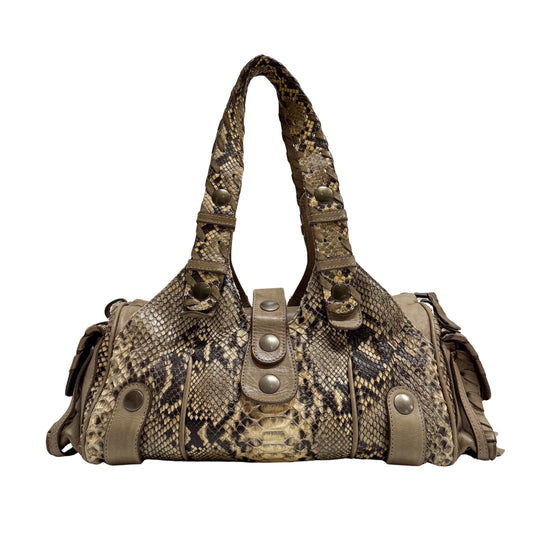 Silverado Beige Python Embossed Leather Shoulder Bag