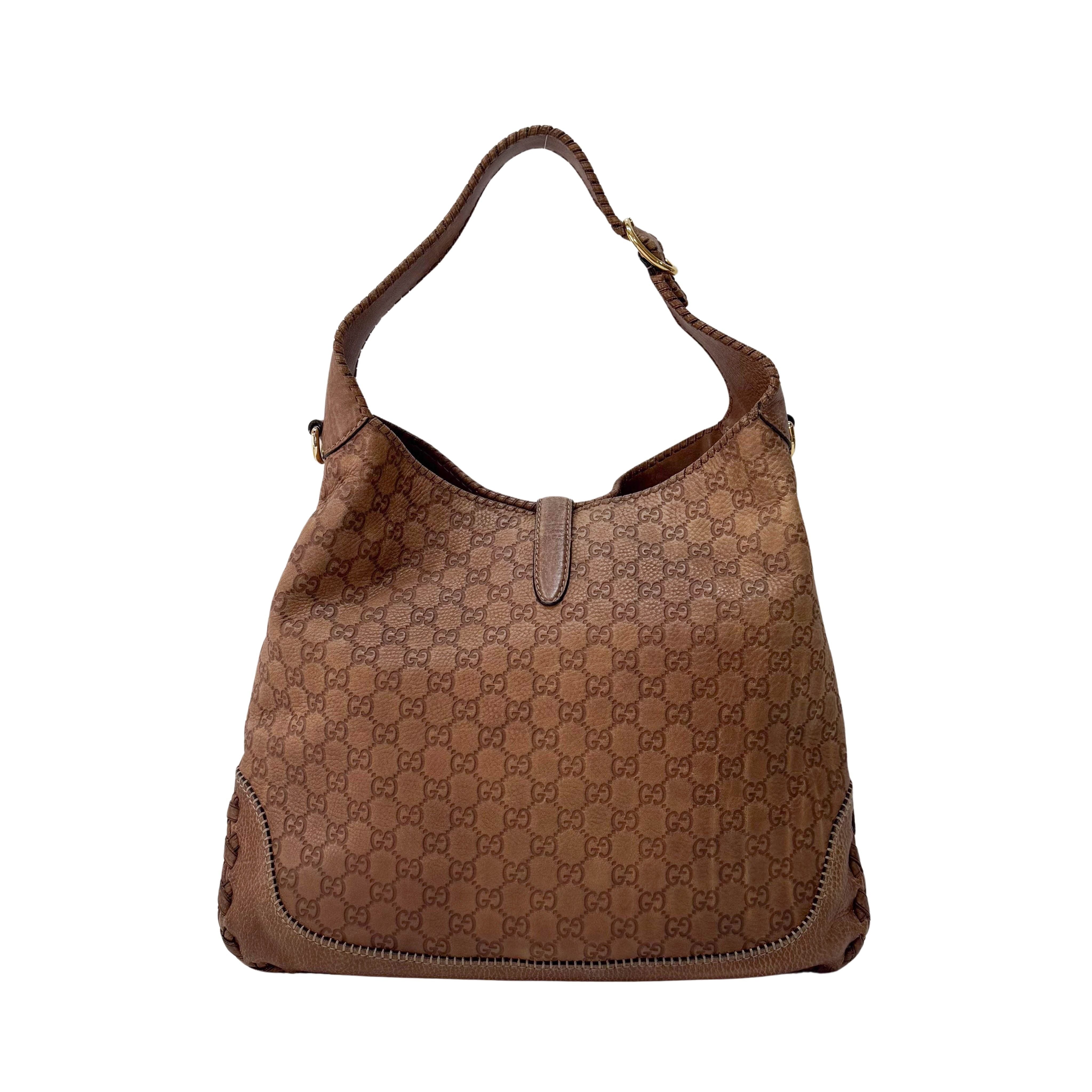 New Jackie Bamboo Guccissima Brown Calfskin Shoulder Bag