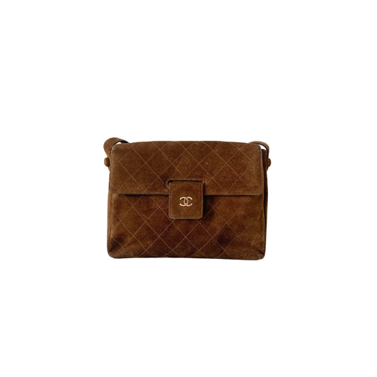 Matelasse Brown Suede One Shoulder Bag