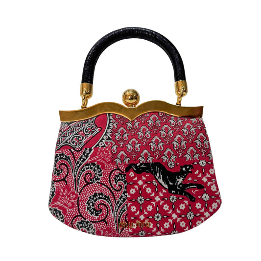 Mini Red Paisley-print Cotton Top Handle Bag