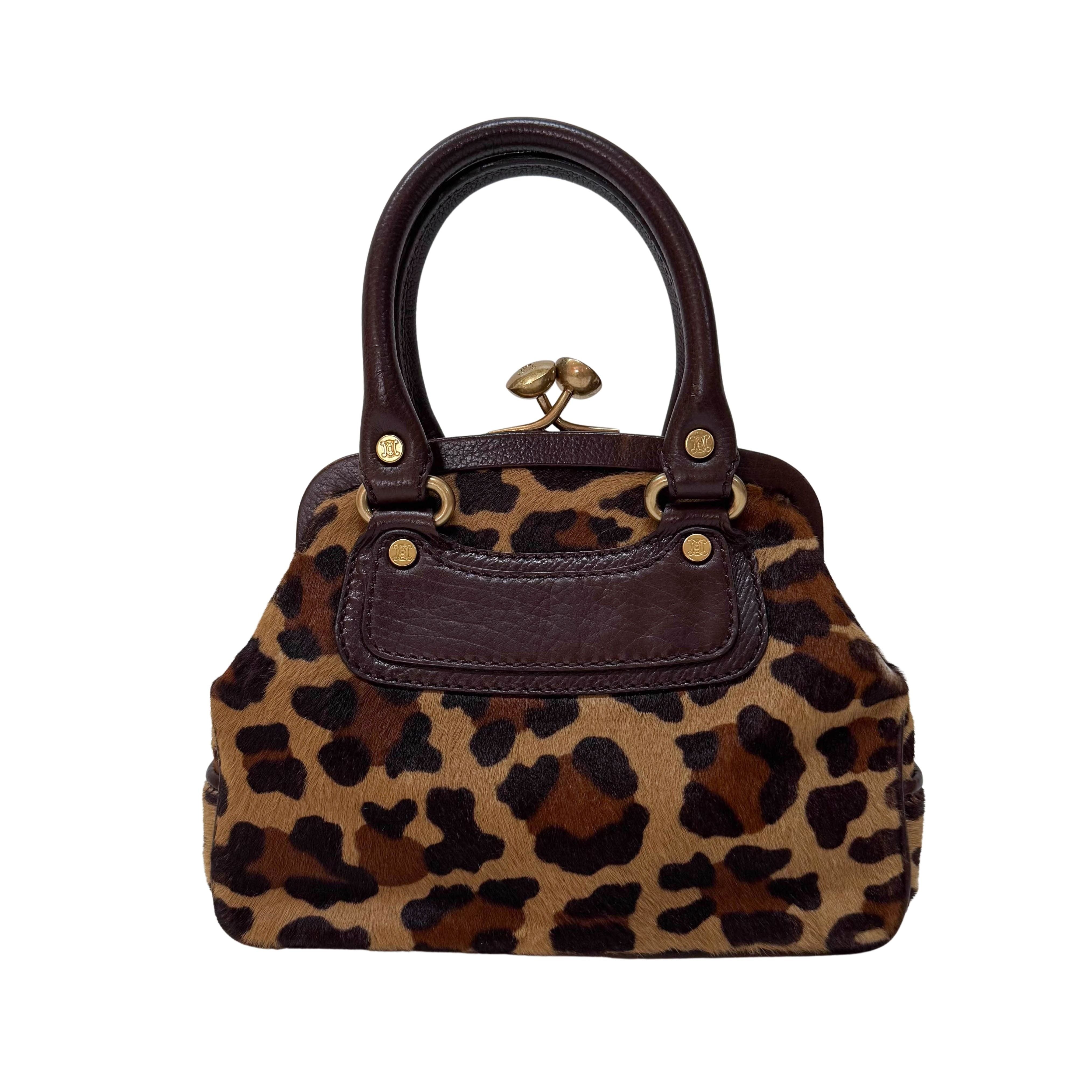 Leopard Print Pony Hair Top Handle Bag