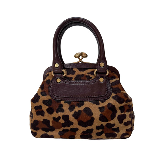 Leopard Print Pony Hair Top Handle Bag