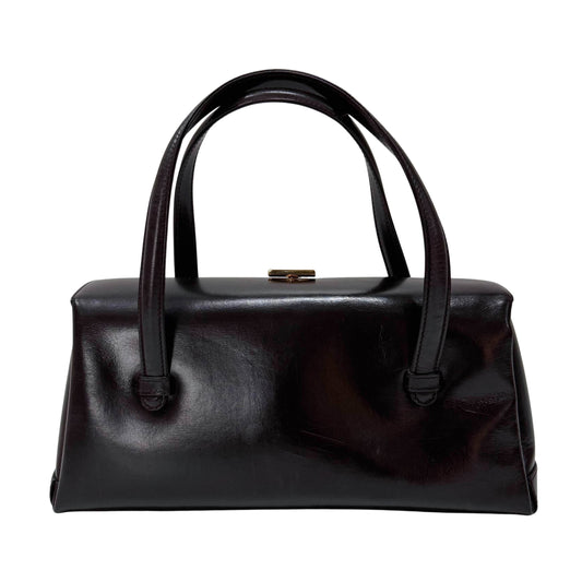 G Buckle Top Brown Leather Handbag