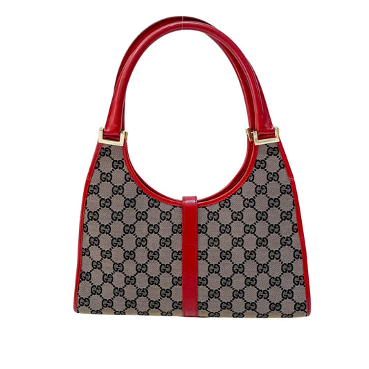 Jackie GG Supreme Brown Canvas & Red Leather Shoulder Bag