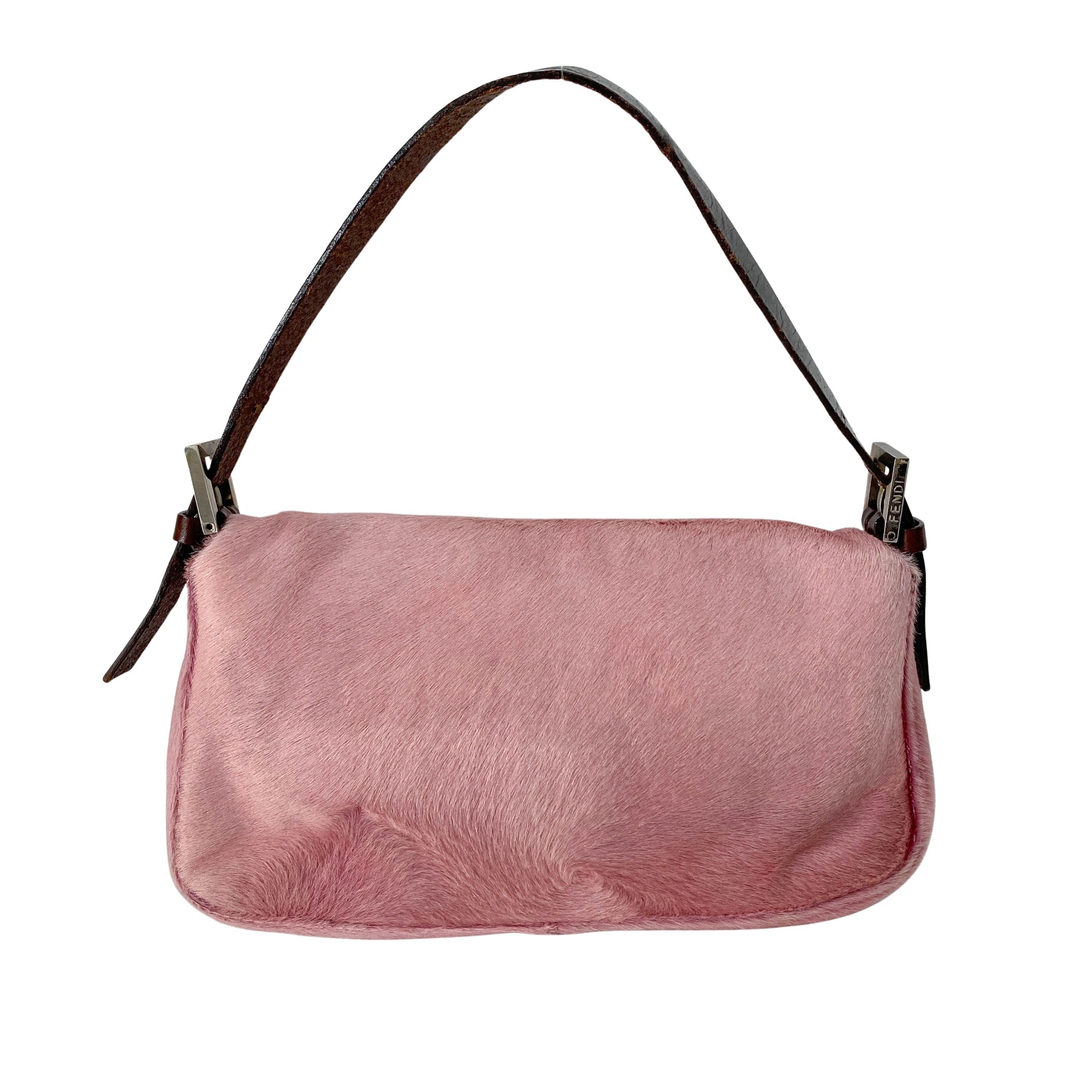 Baguette Pink Pony Hair Shoulder Bag