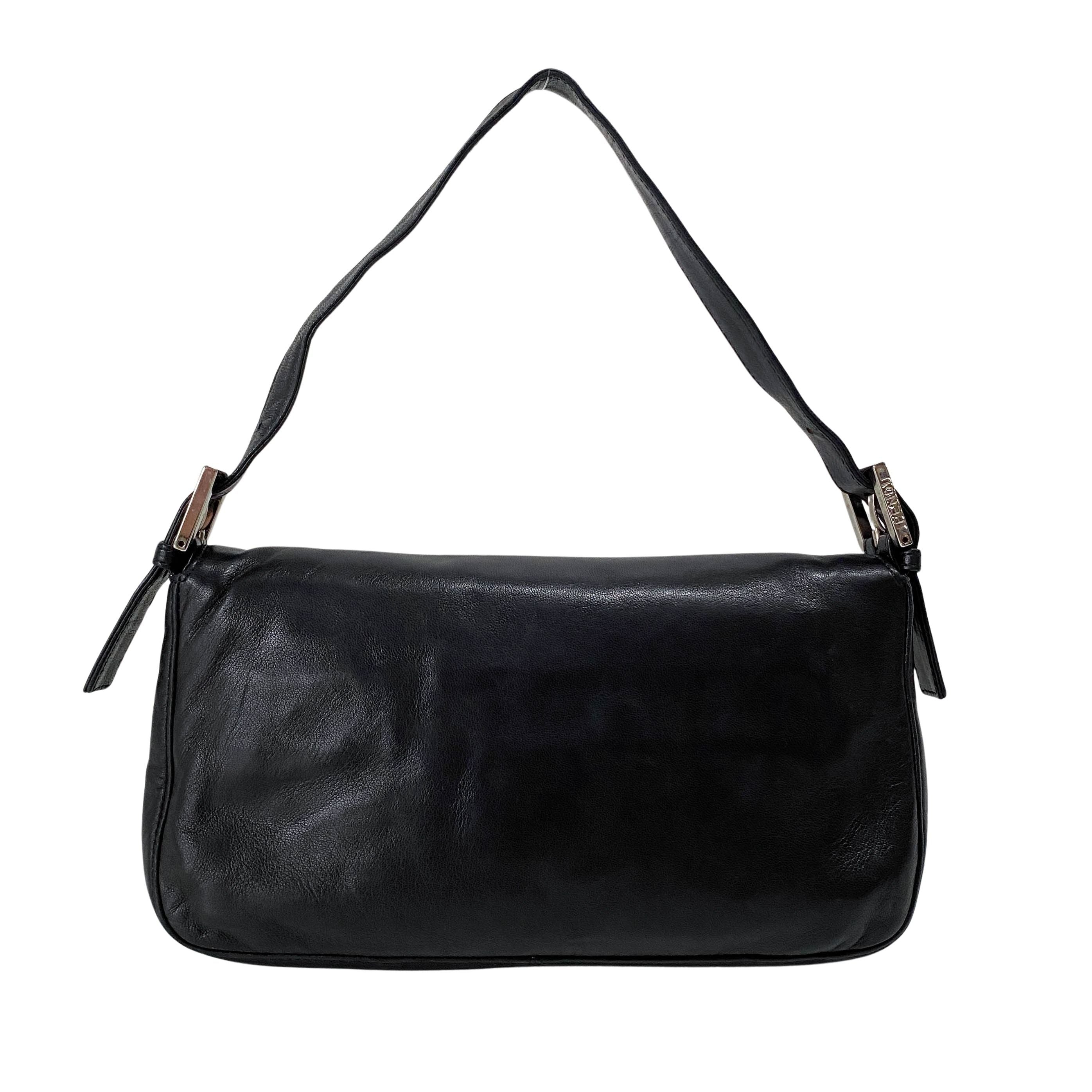 Baguette Black Leather Shoulder Bag