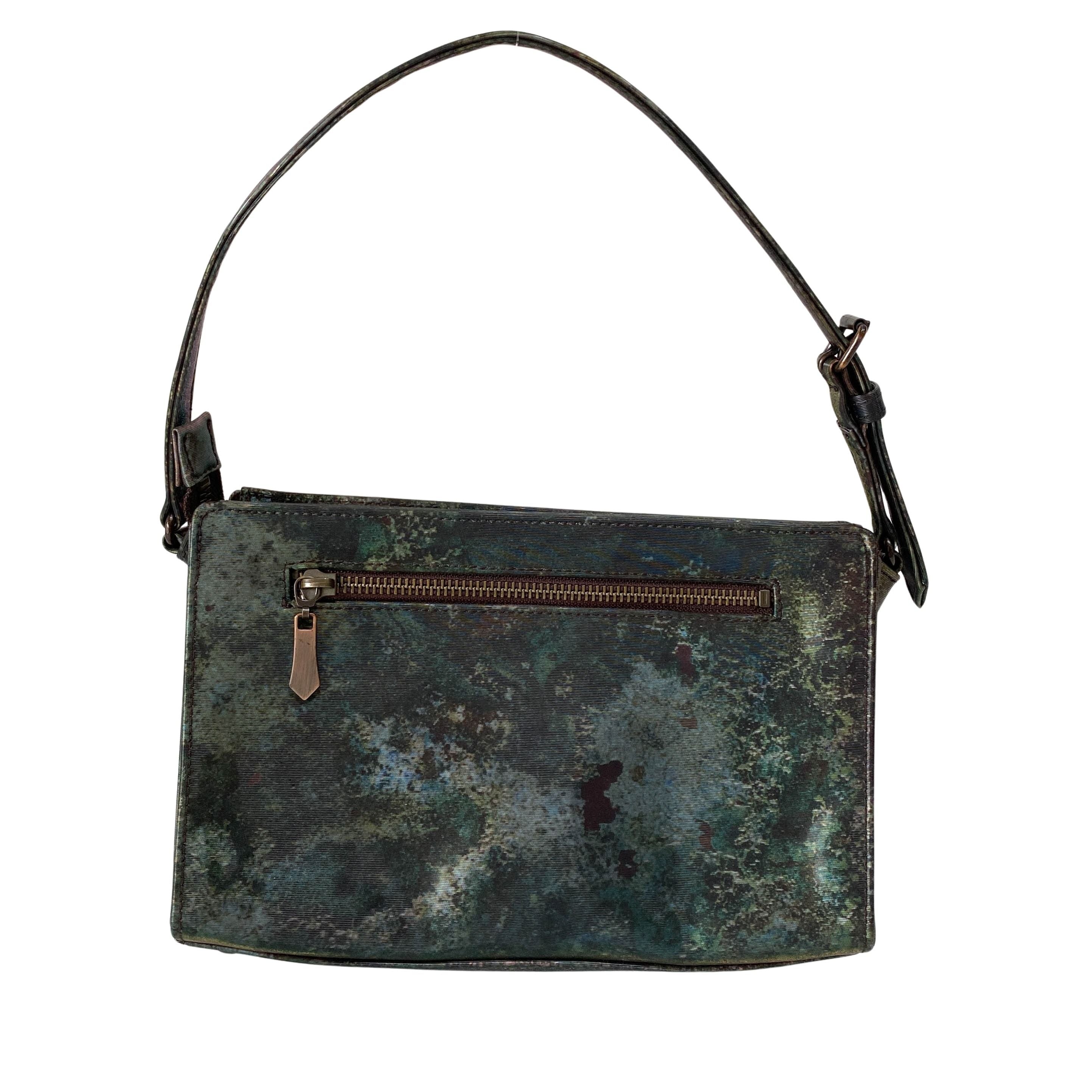 Green Coated Canvas Shoulder Bag