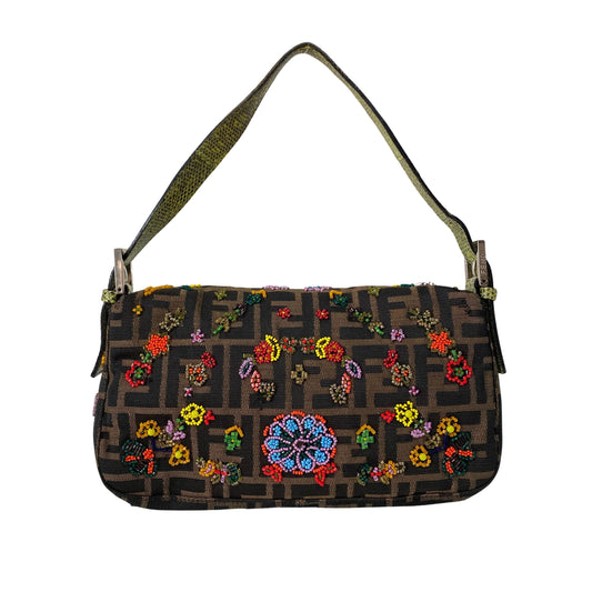 Zucca FF Design With Beads Baguette Shoulder Bag