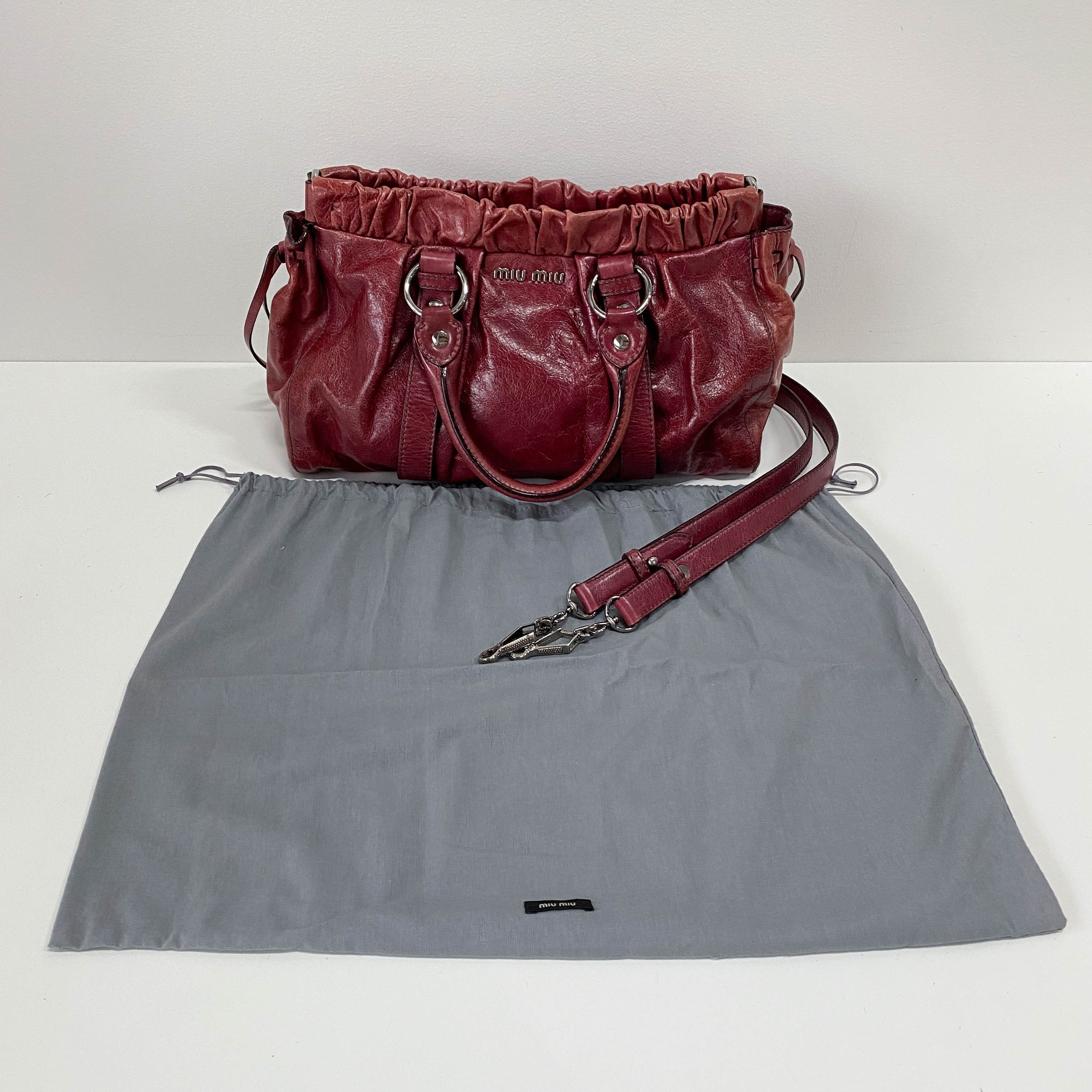Vitello Red Calfskin Leather Two Way Bag