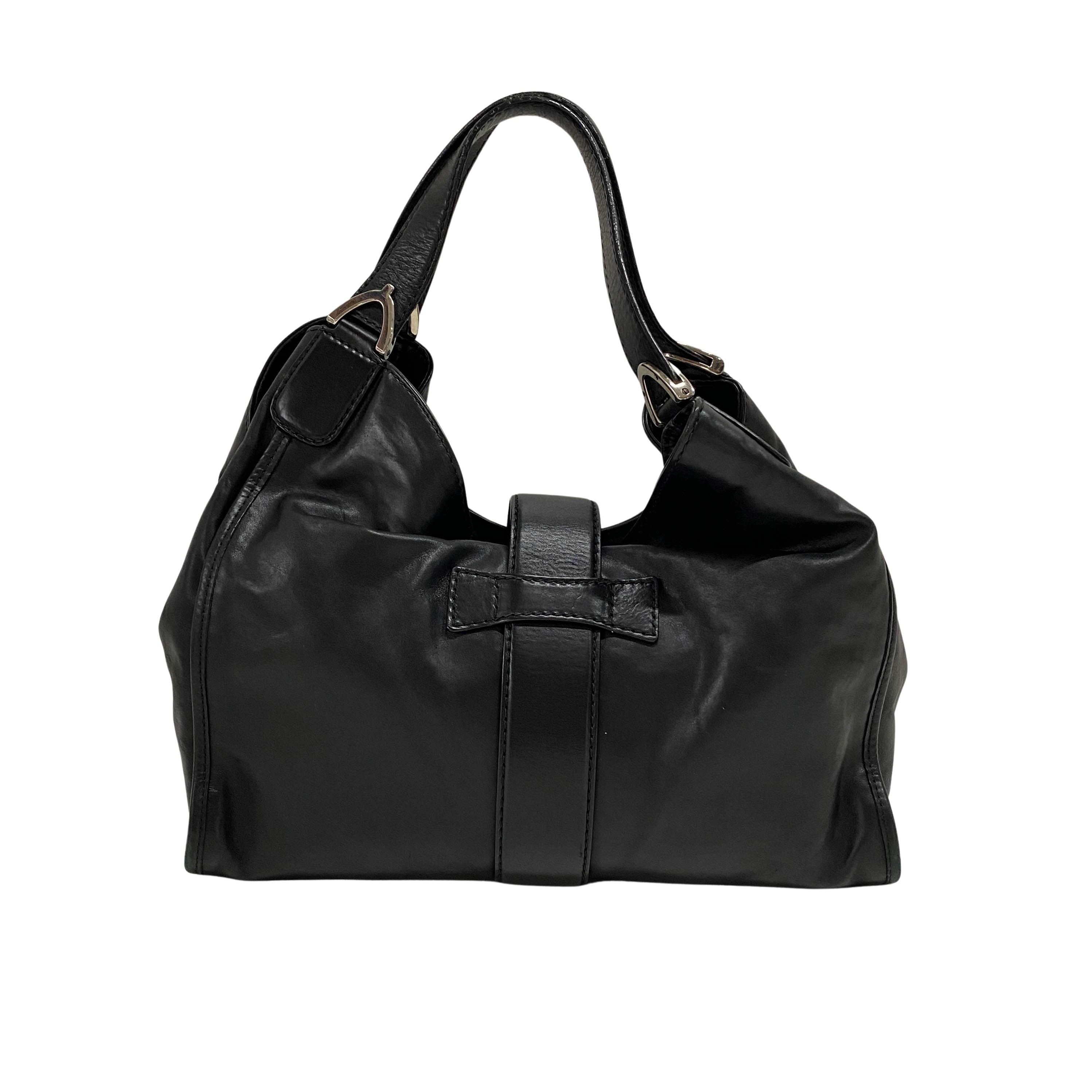 Horsebit Black Leather Shoulder Bag