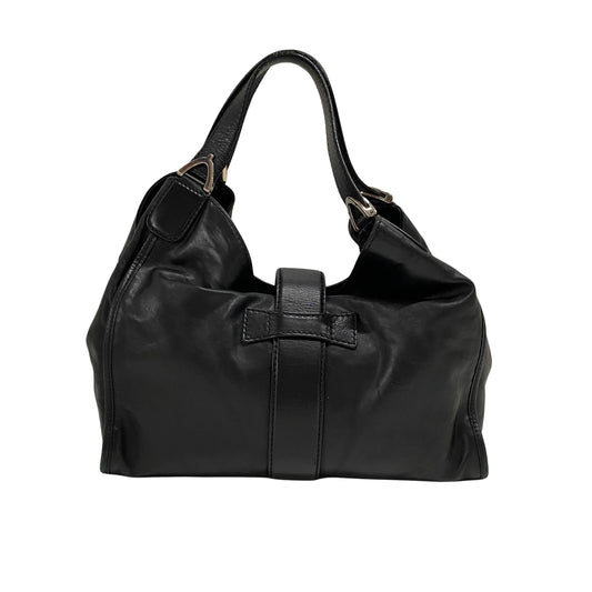 Horsebit Black Leather Shoulder Bag