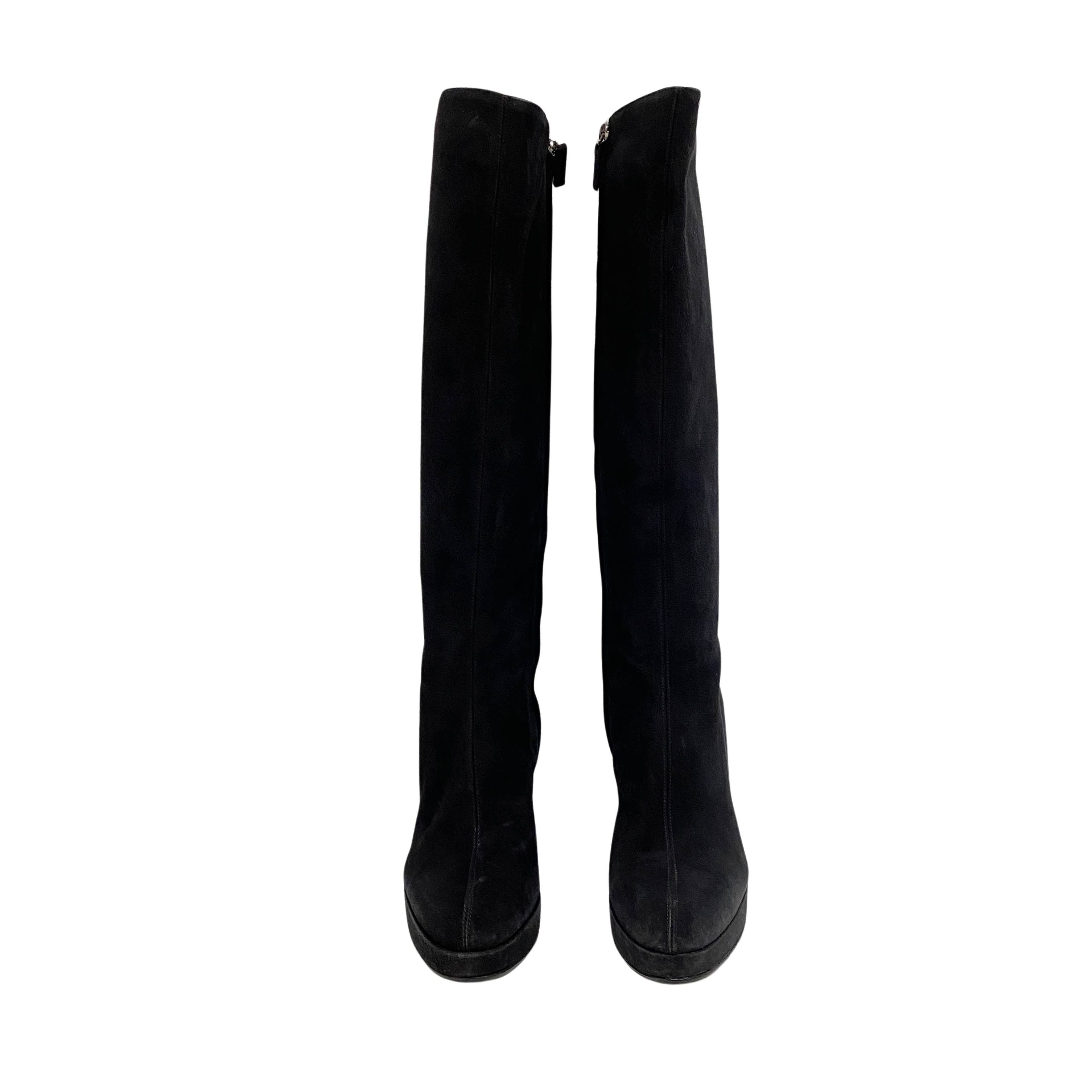 36 1/2 Black Suede Tall Boots