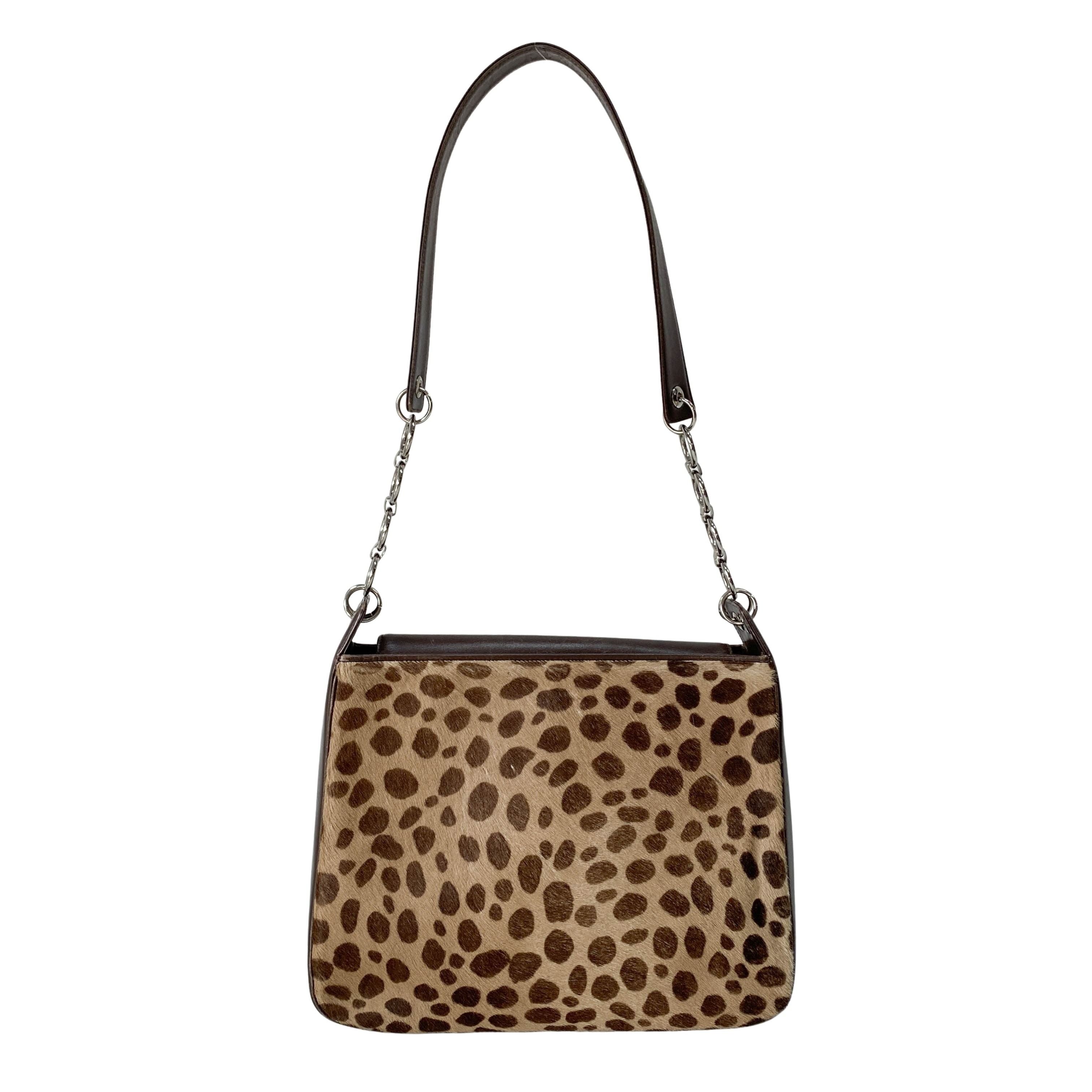 Brown Leopard Print Pony Hair Shoulder Bag