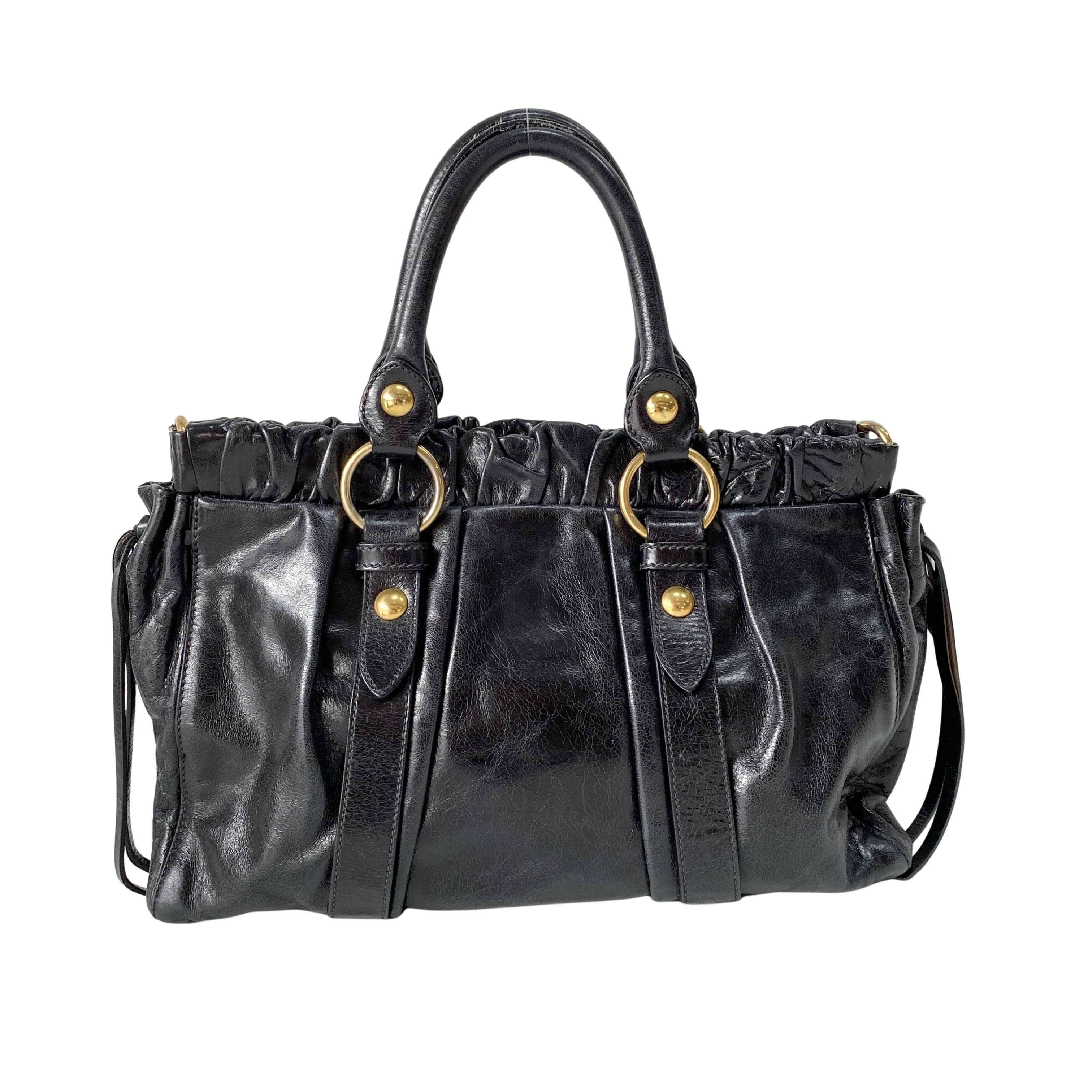 Vitello Black Calfskin Leather Two Way Bag