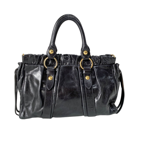 Vitello Black Calfskin Leather Two Way Bag
