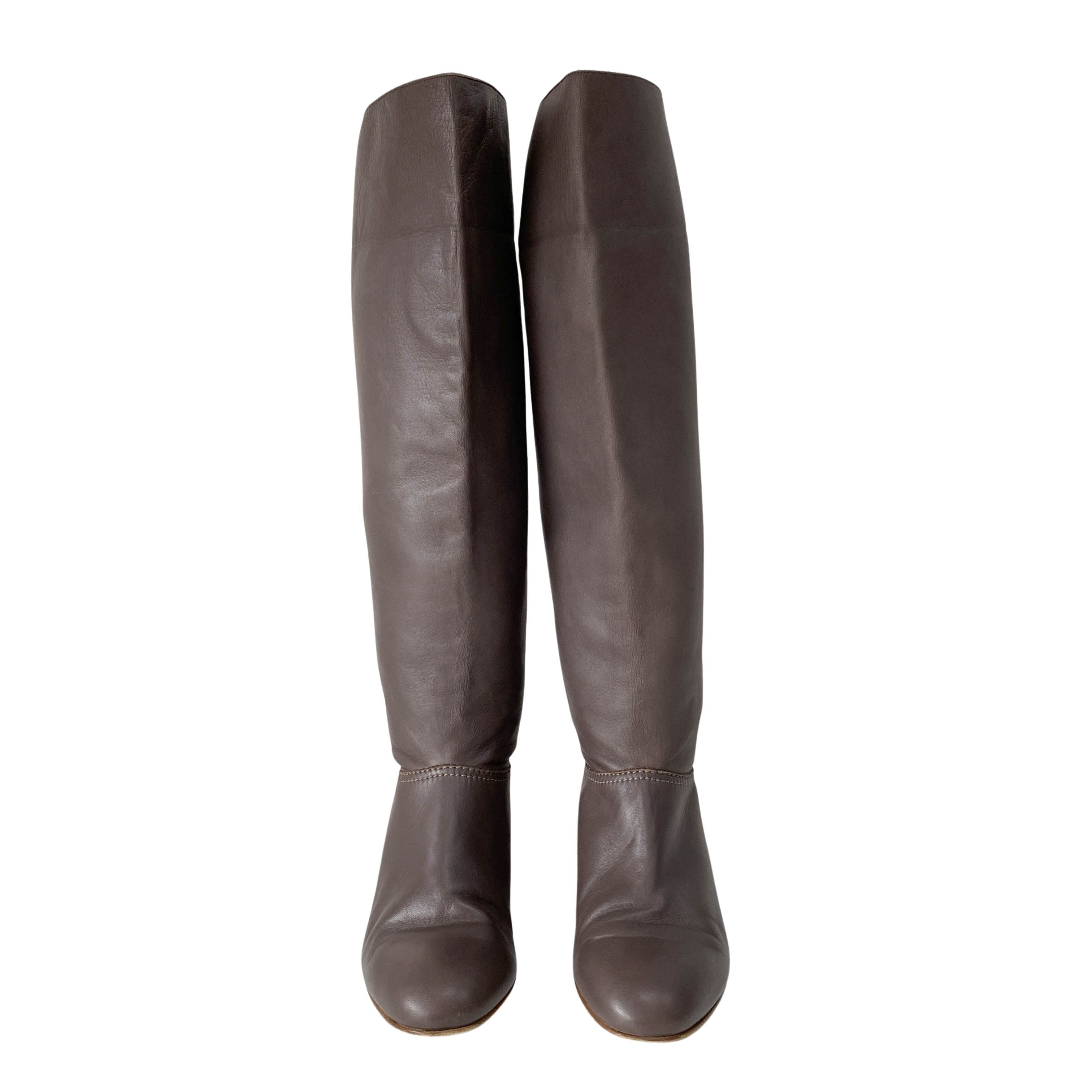 37 1/2 Brown Nappa Leather Tall Boots