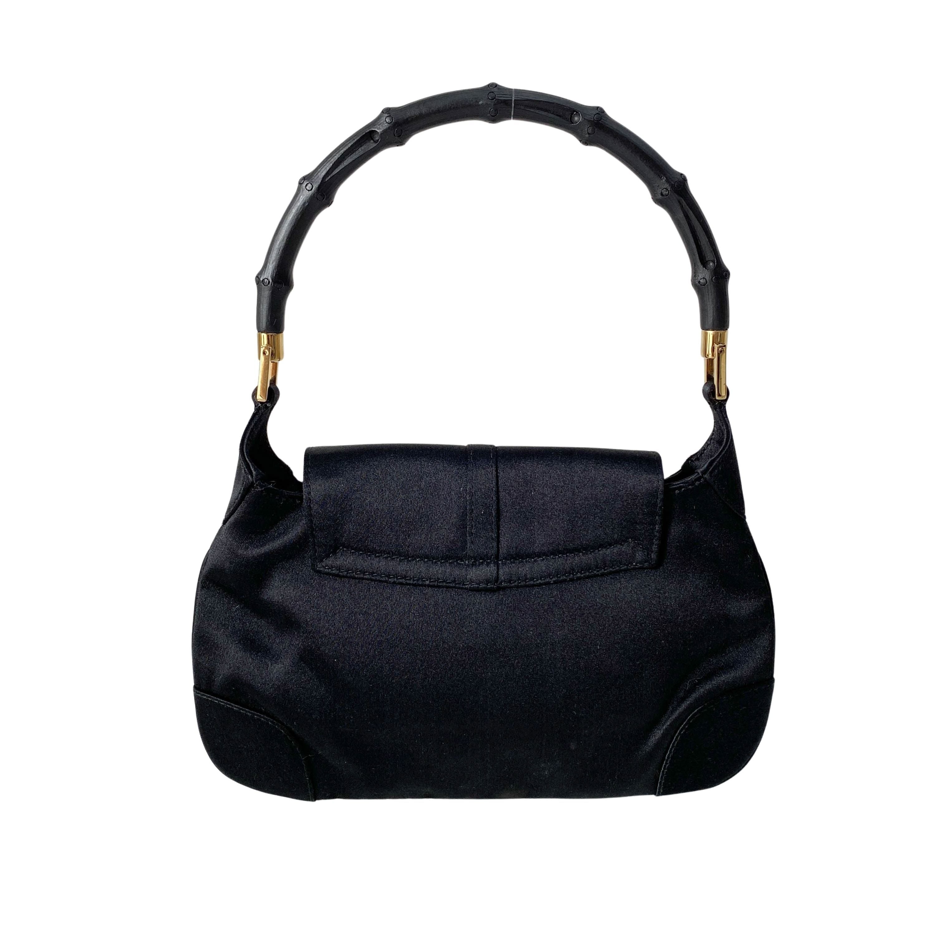 Bamboo Mini Black Satin Handbag