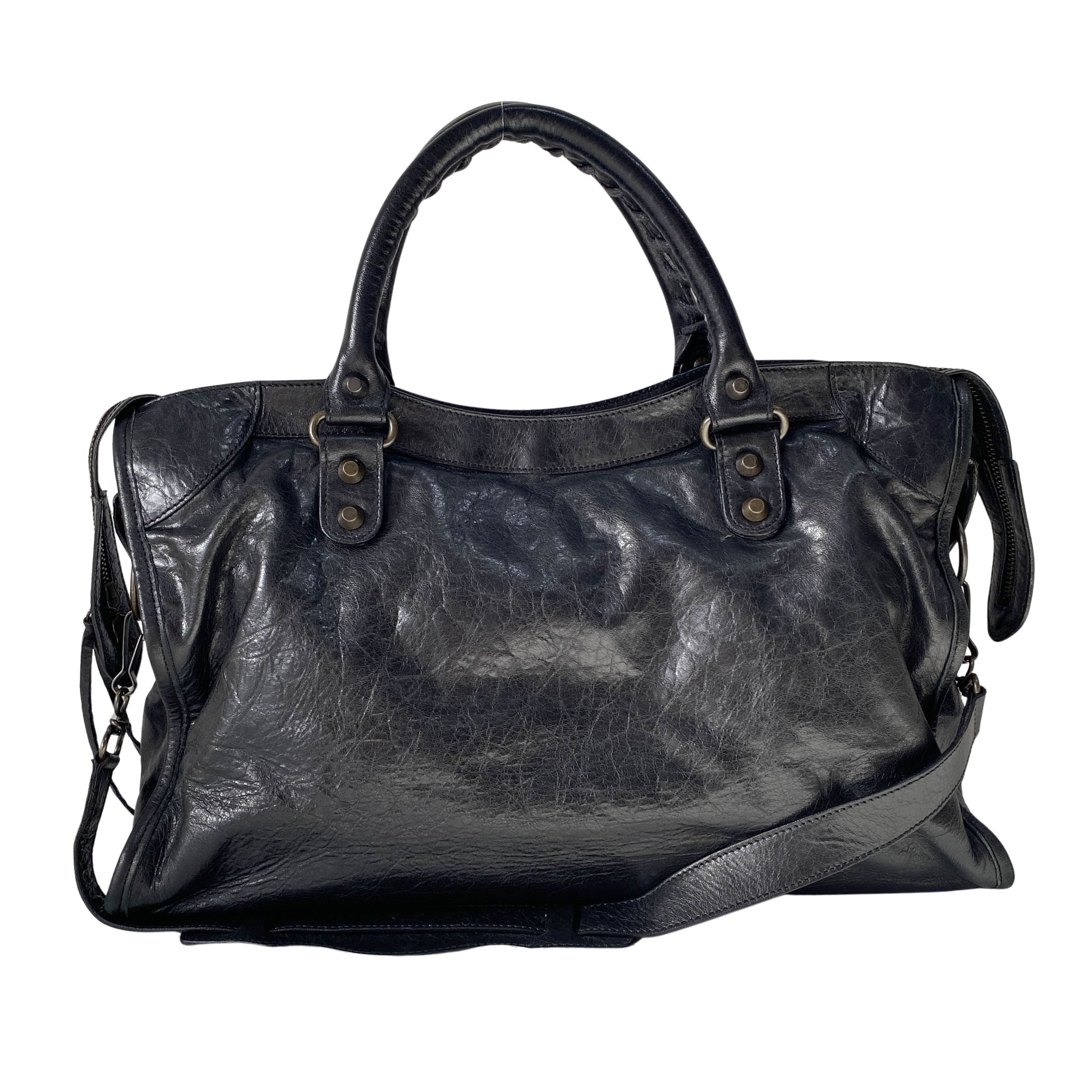 The City Black Leather Two Way Bag