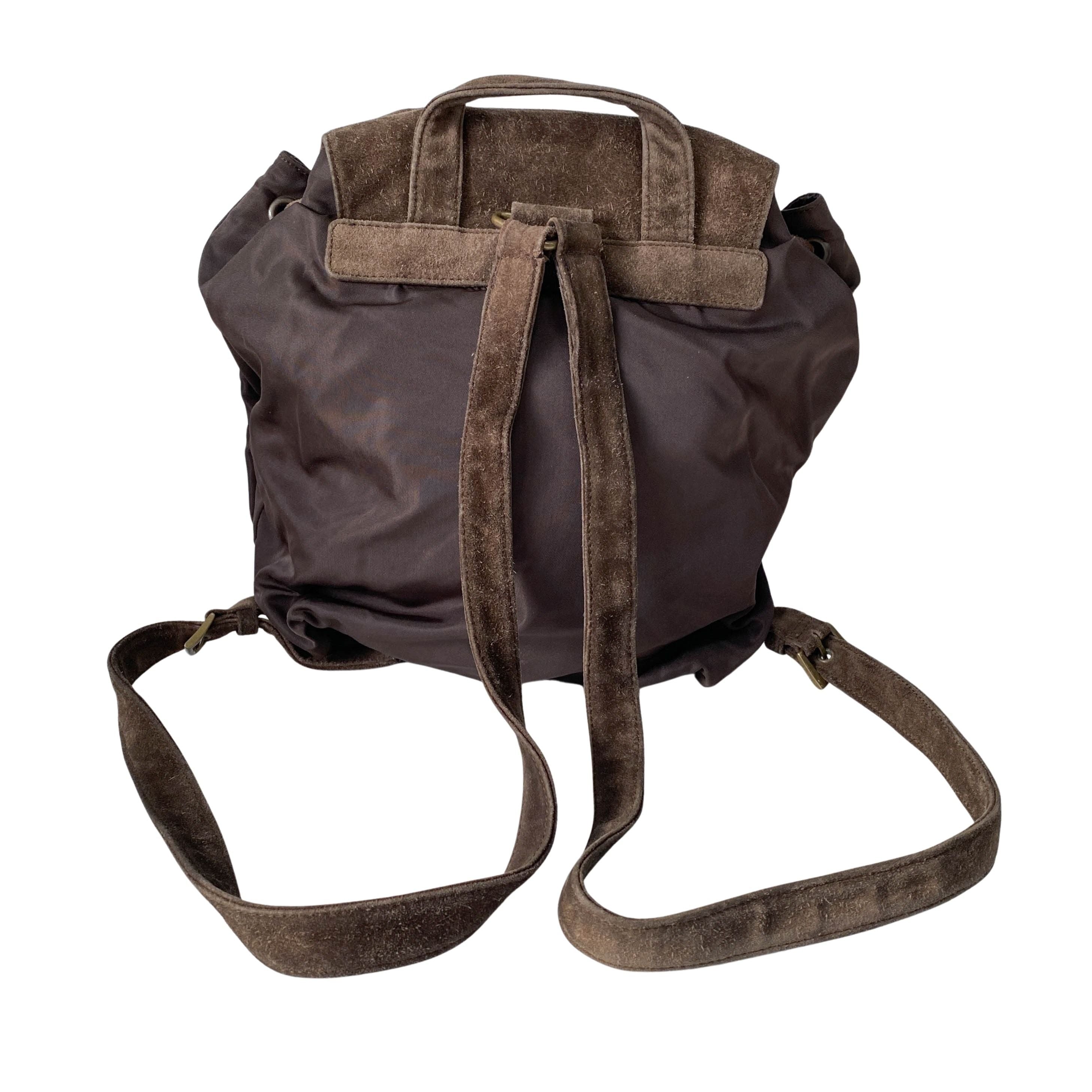 Brown Nylon & Suede Backpack