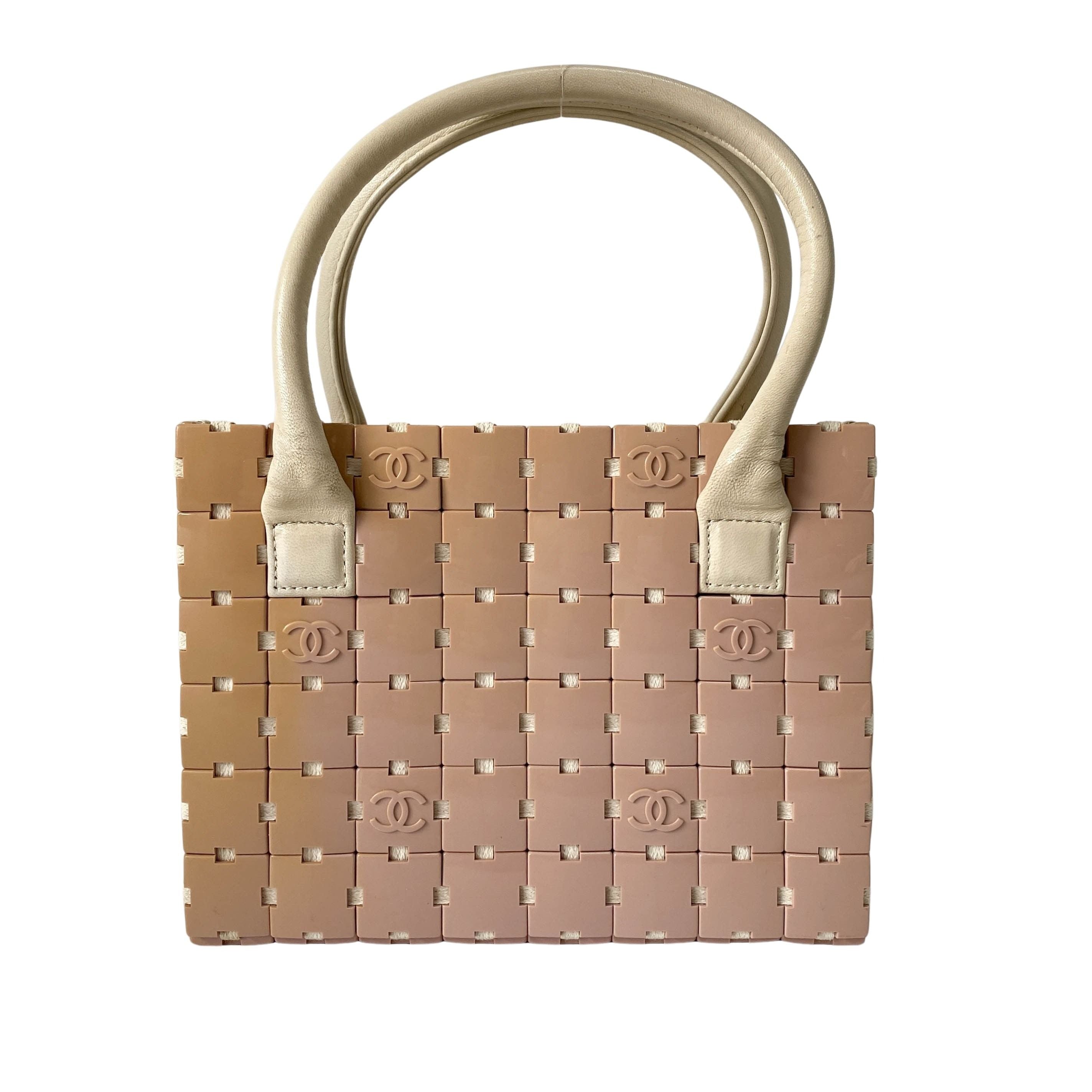 Puzzle Pink/Beige Leather Hand Bag