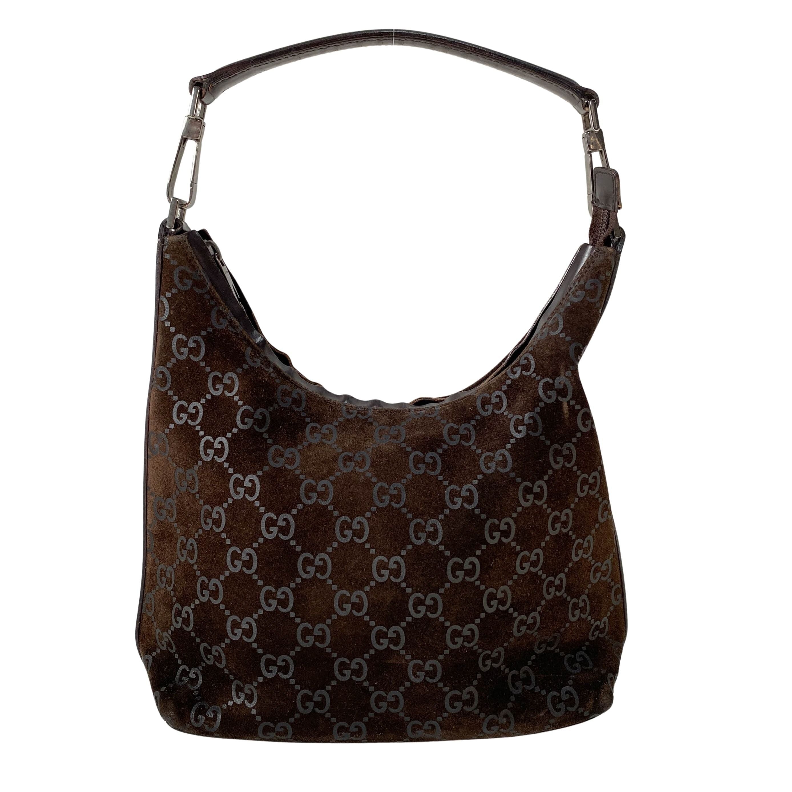 GG Brown Suede Hobo Shoulder Bag