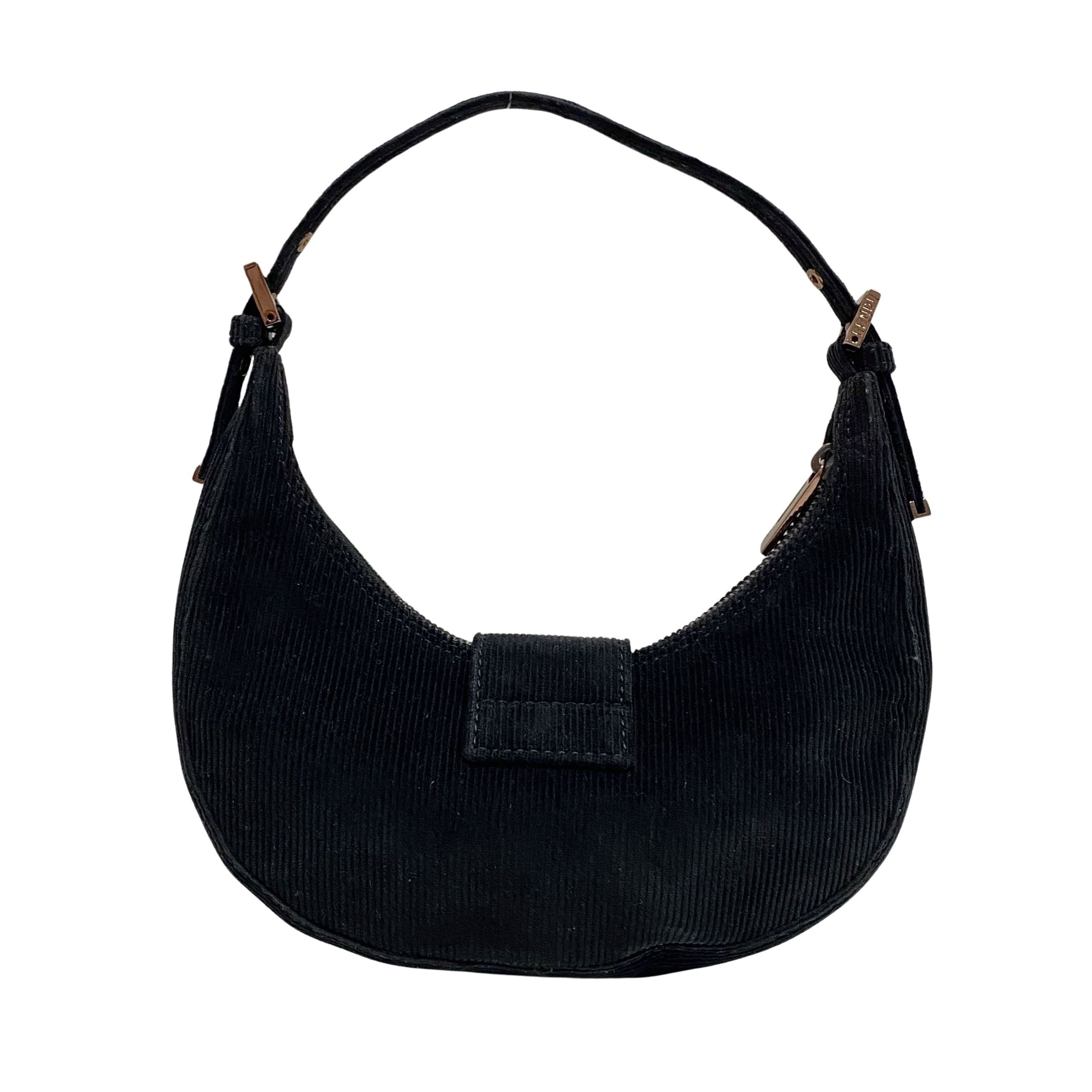 Croissant Black Corduroy Shoulder Bag