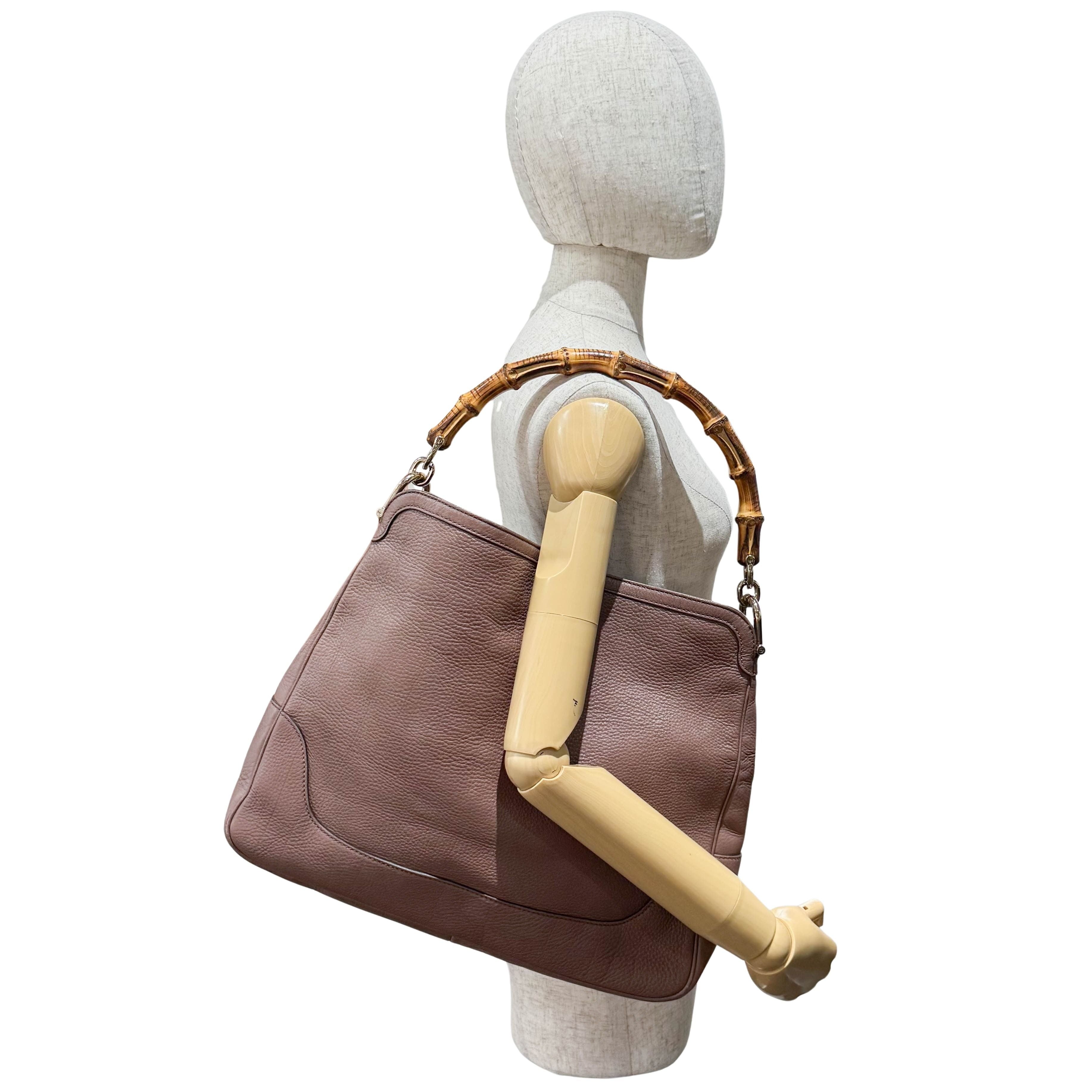 Bamboo Top Handle Tuape Leather Two Way Bag