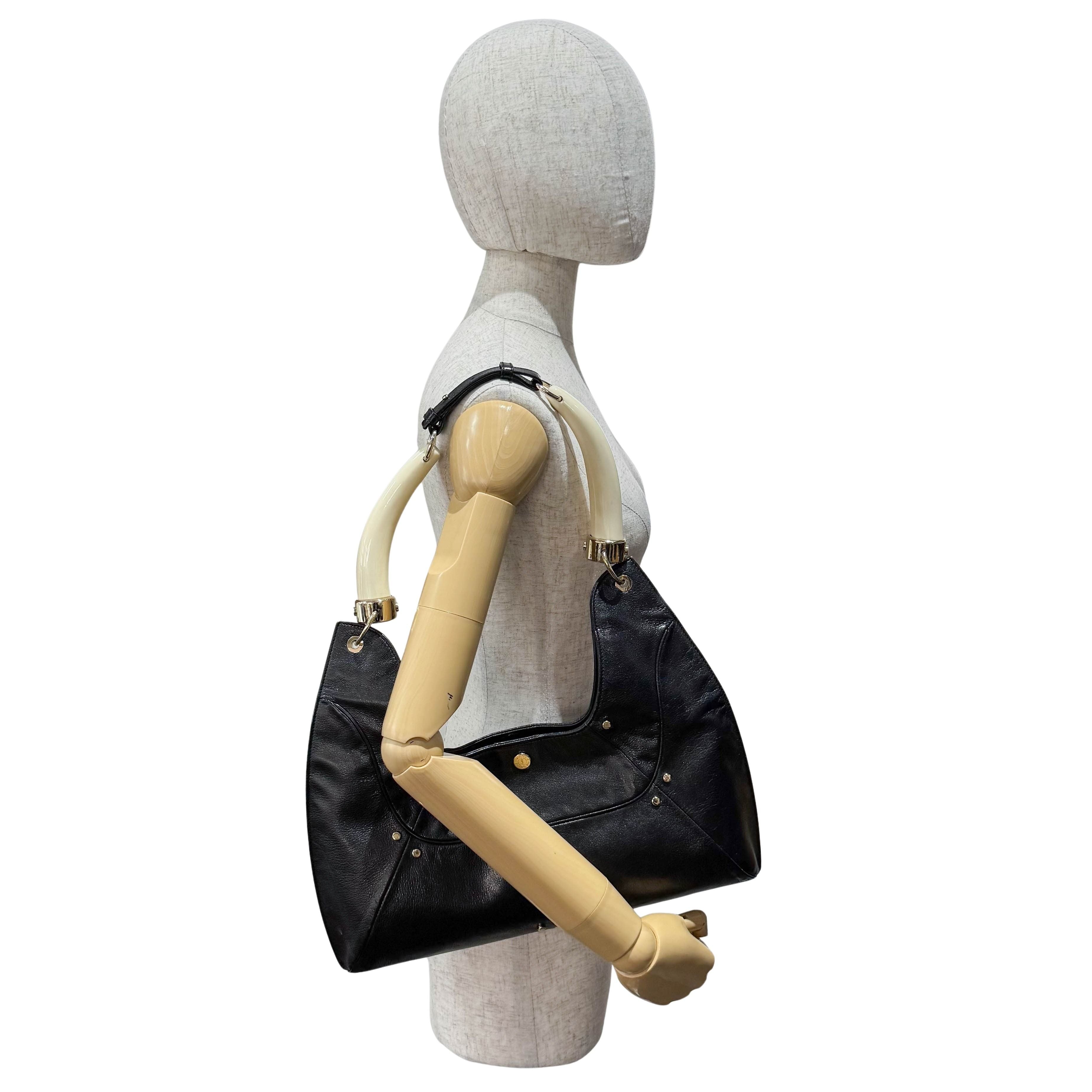 Mombasa Black Leather Double Buffalo Horn Shoulder Bag