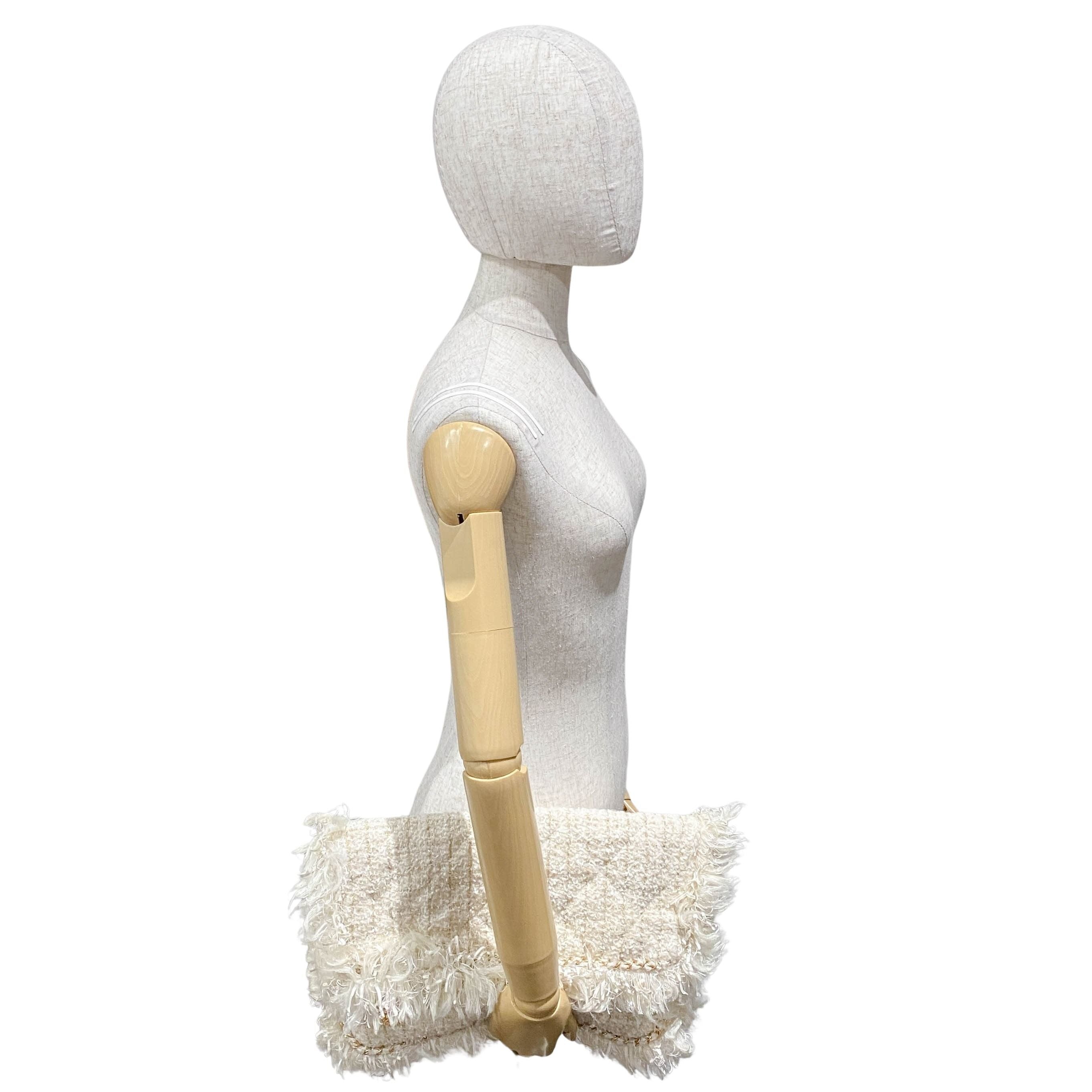 Ivory Tweed Oversized Clutch Bag