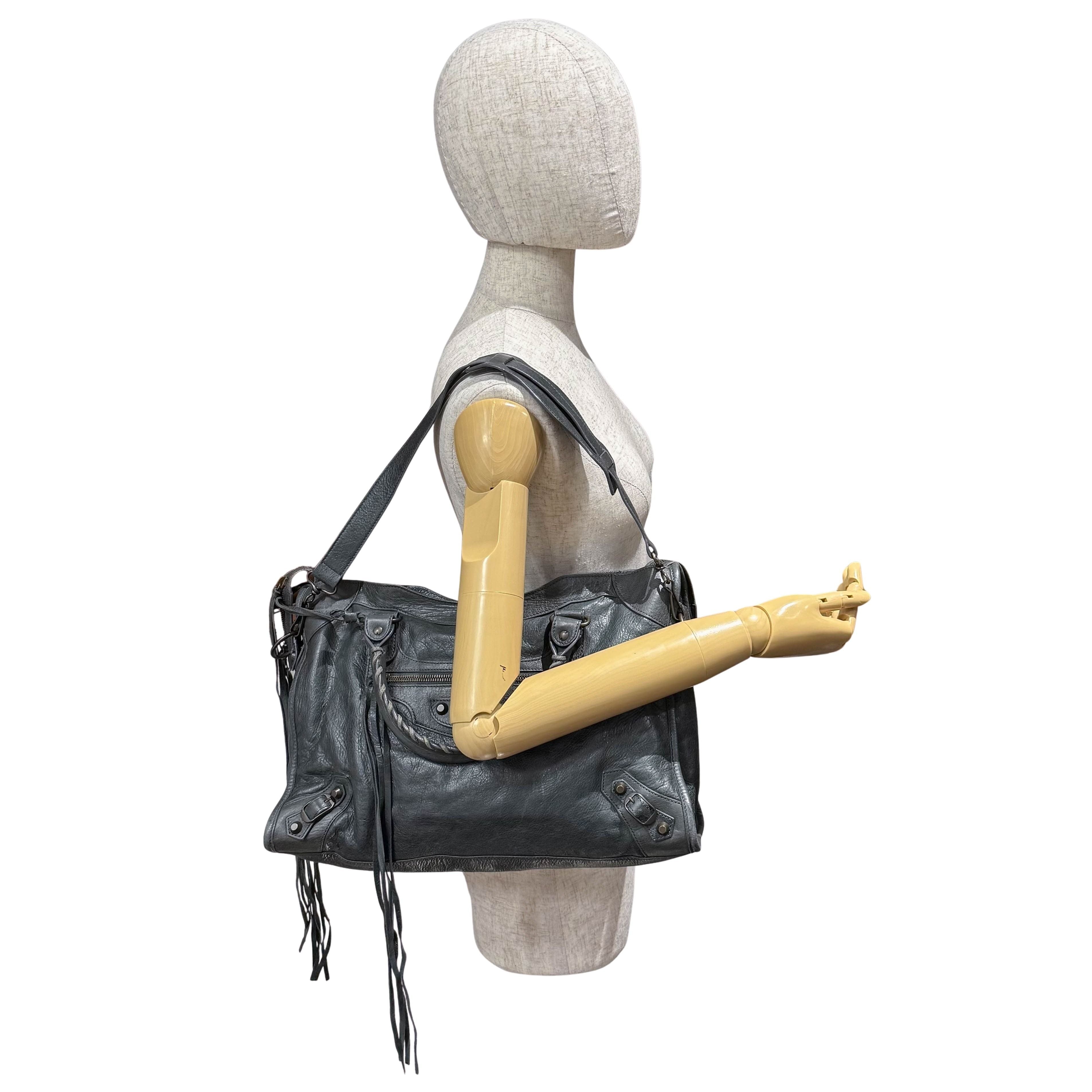 The City Grey Calfskin Leather Two Way Bag